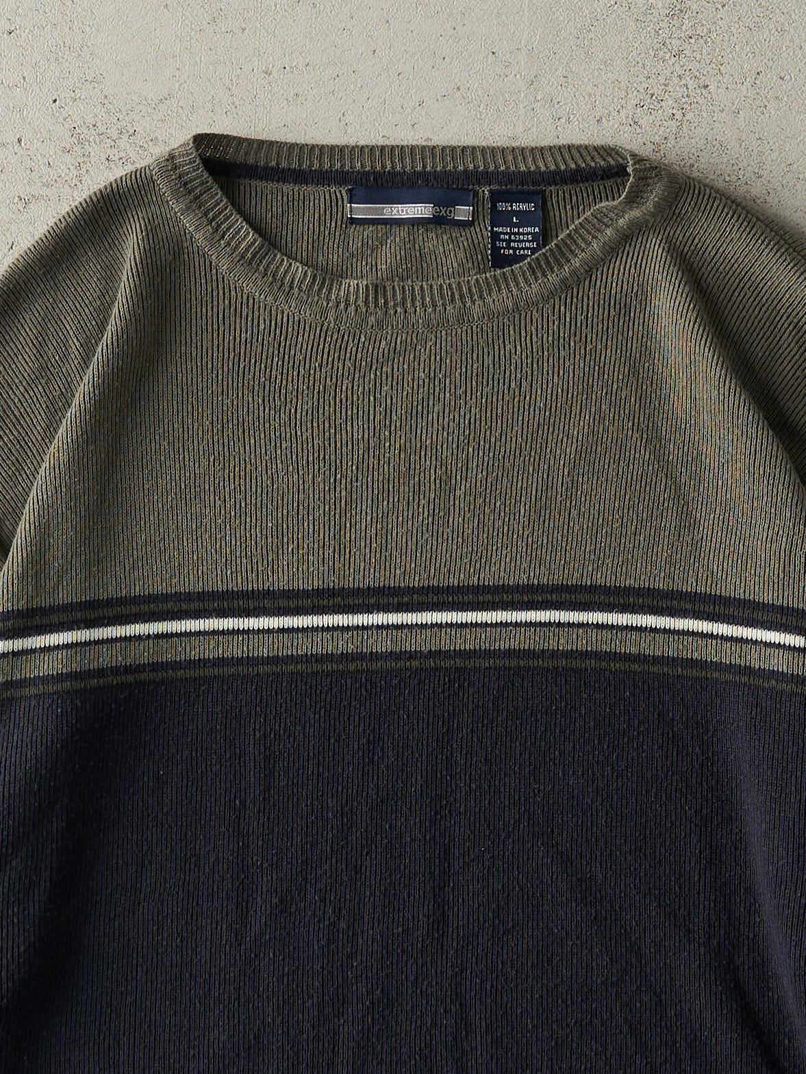 Vintage Y2K Green & Navy Thermal Long Sleeve (L)