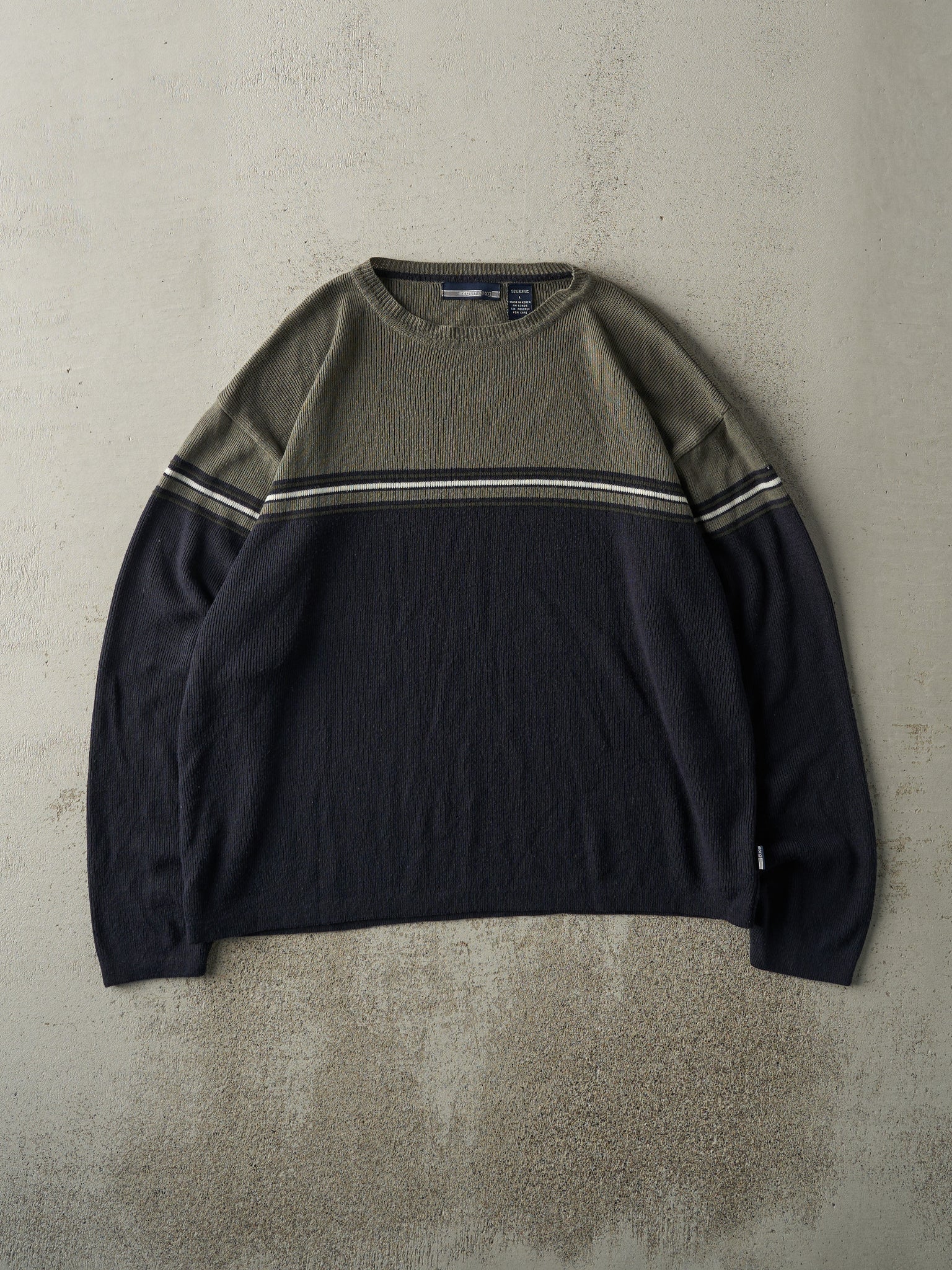 Vintage Y2K Green & Navy Thermal Long Sleeve (L)