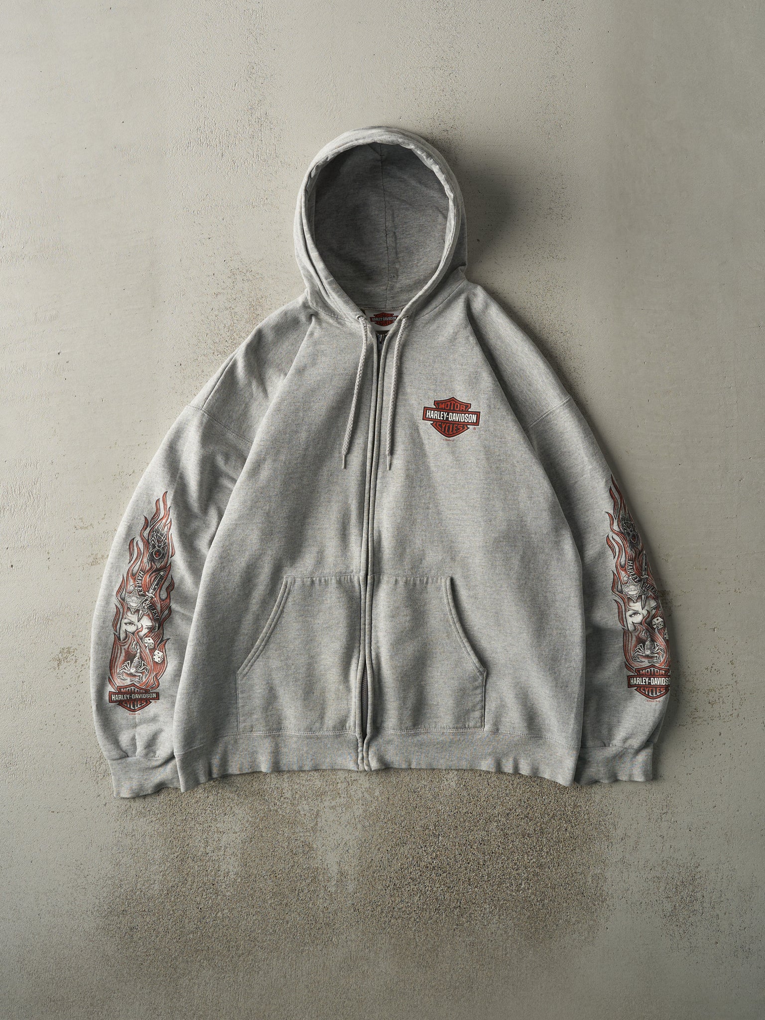 Vintage 06' Grey Anaheim-Fullerton Harley Davidson Zip Up Hoodie (L)