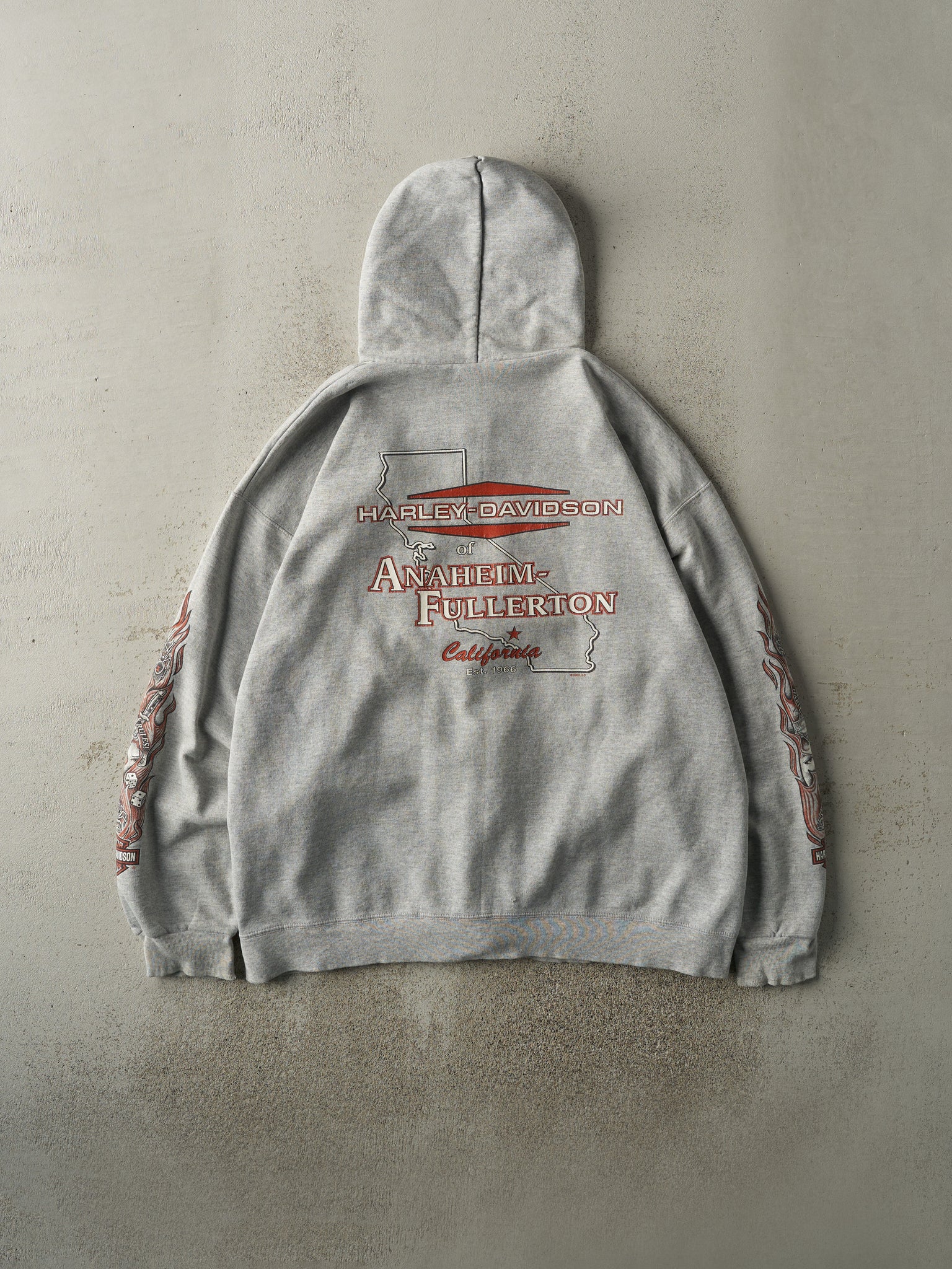 Vintage 06' Grey Anaheim-Fullerton Harley Davidson Zip Up Hoodie (L)