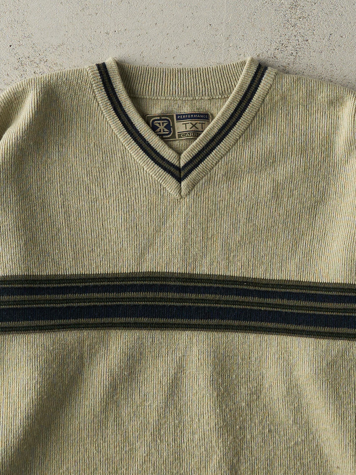 Vintage Y2K Green Striped Thermal Long Sleeve (S/M)