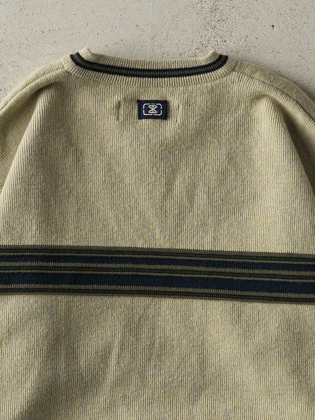 Vintage Y2K Green Striped Thermal Long Sleeve (S/M)