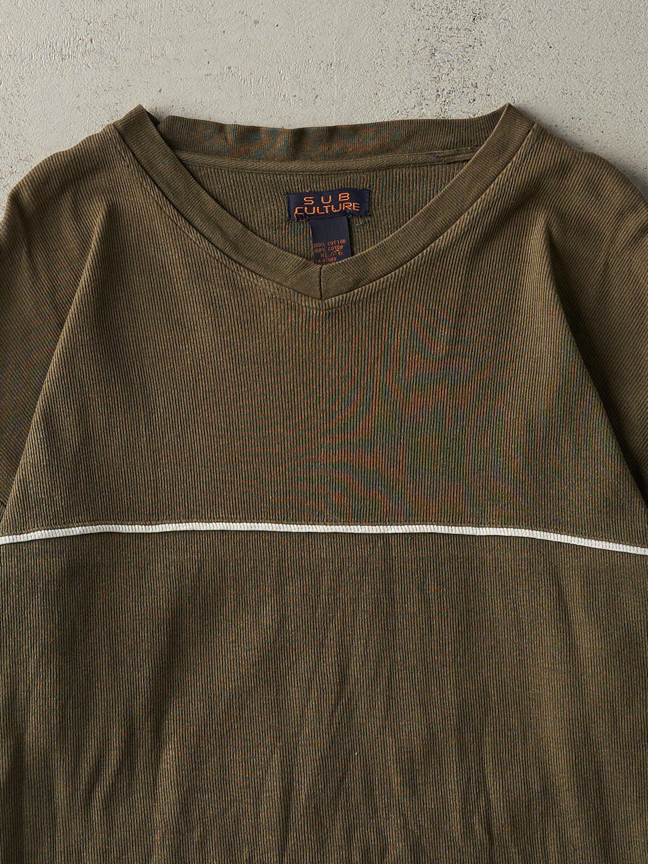 Vintage Y2K Green Striped Thermal Long Sleeve (XL/XXL)