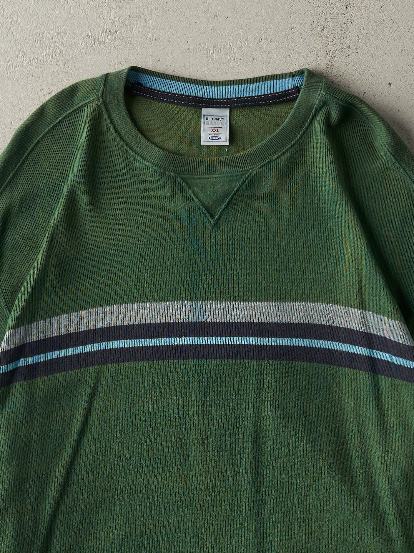 Vintage Y2K Green Striped Thermal Long Sleeve (XL)