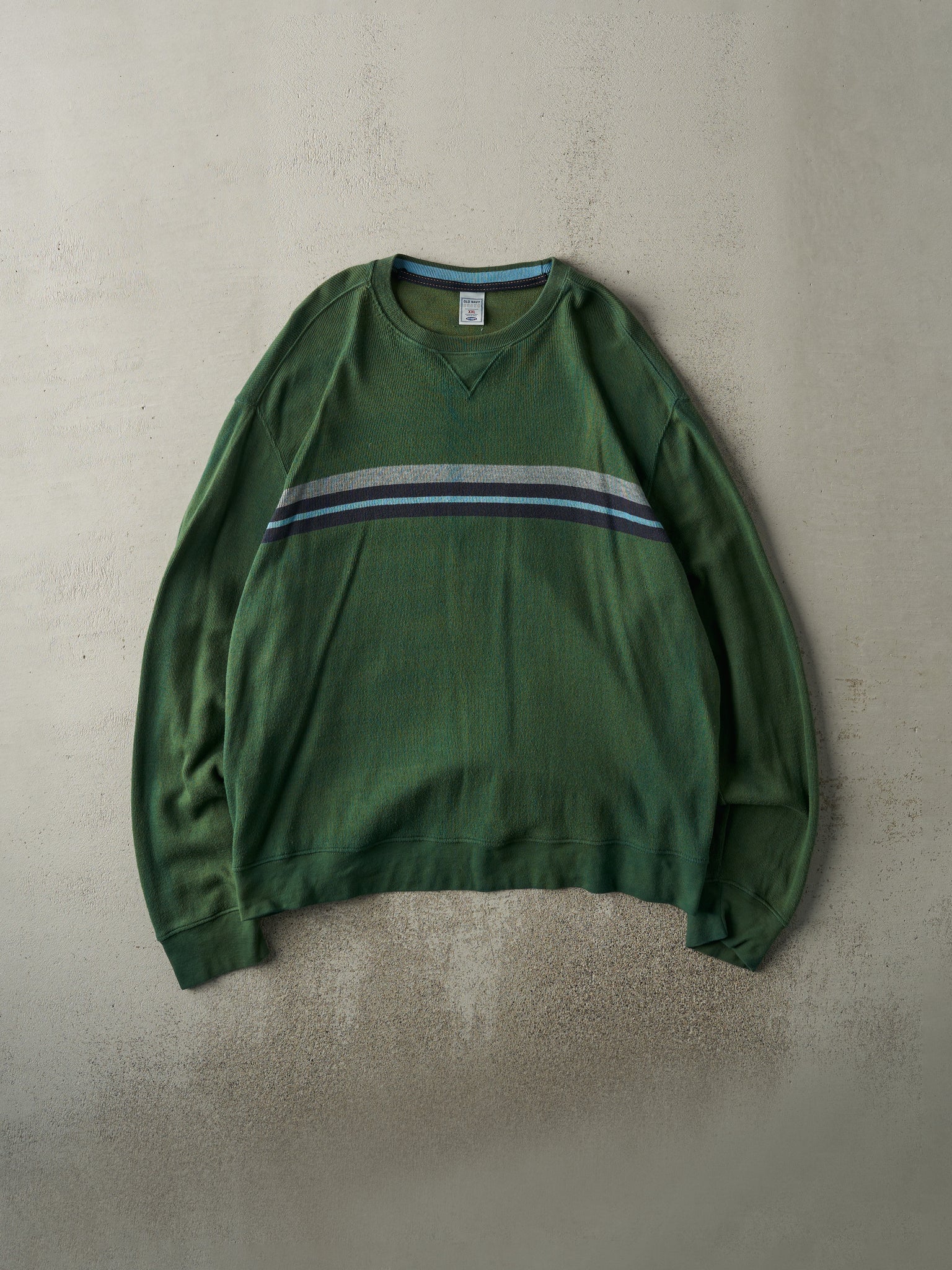 Vintage Y2K Green Striped Thermal Long Sleeve (XL)