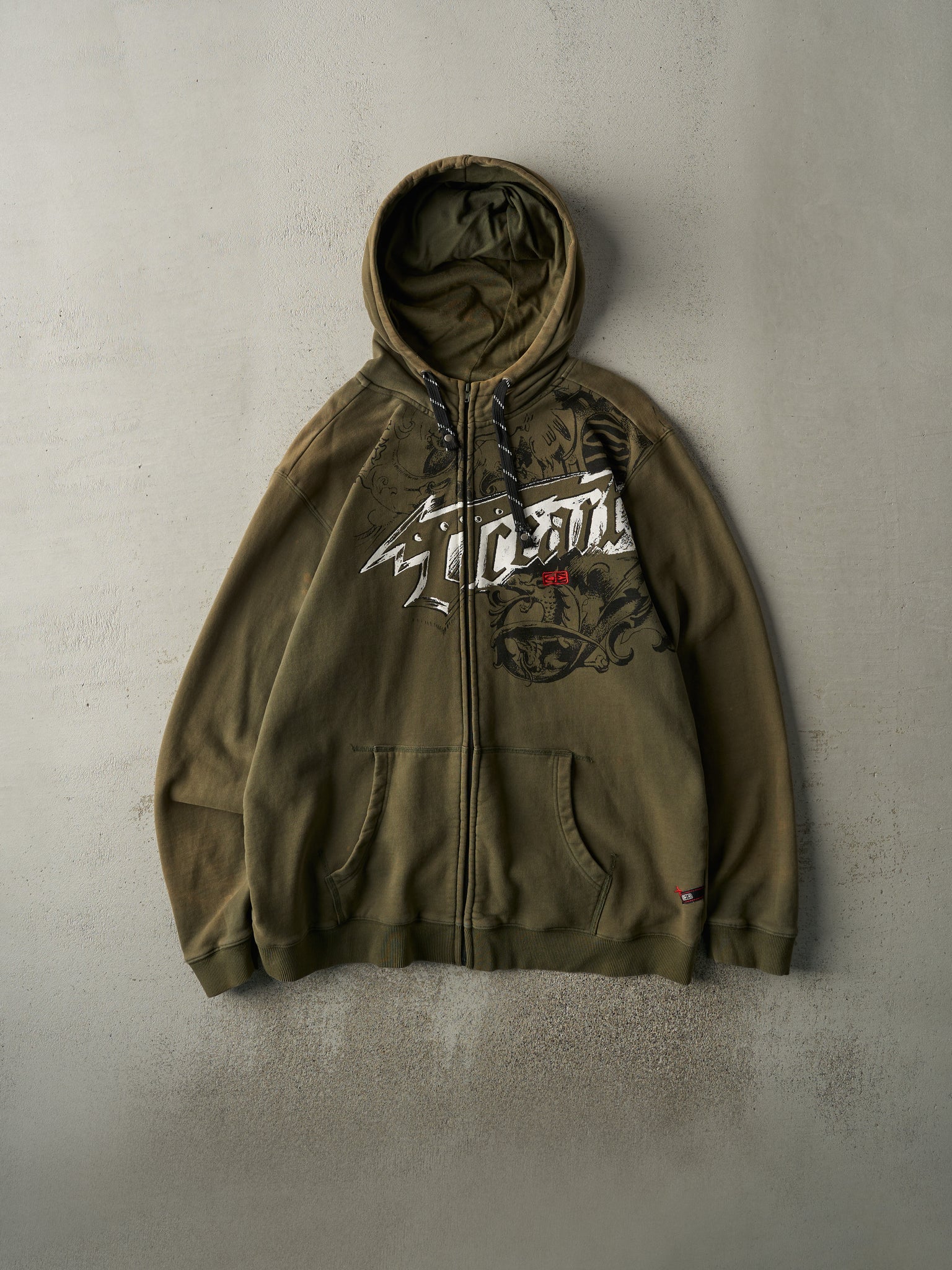 Vintage Y2K Green Ocean Earth Zip Up Graphic Hoodie (L)