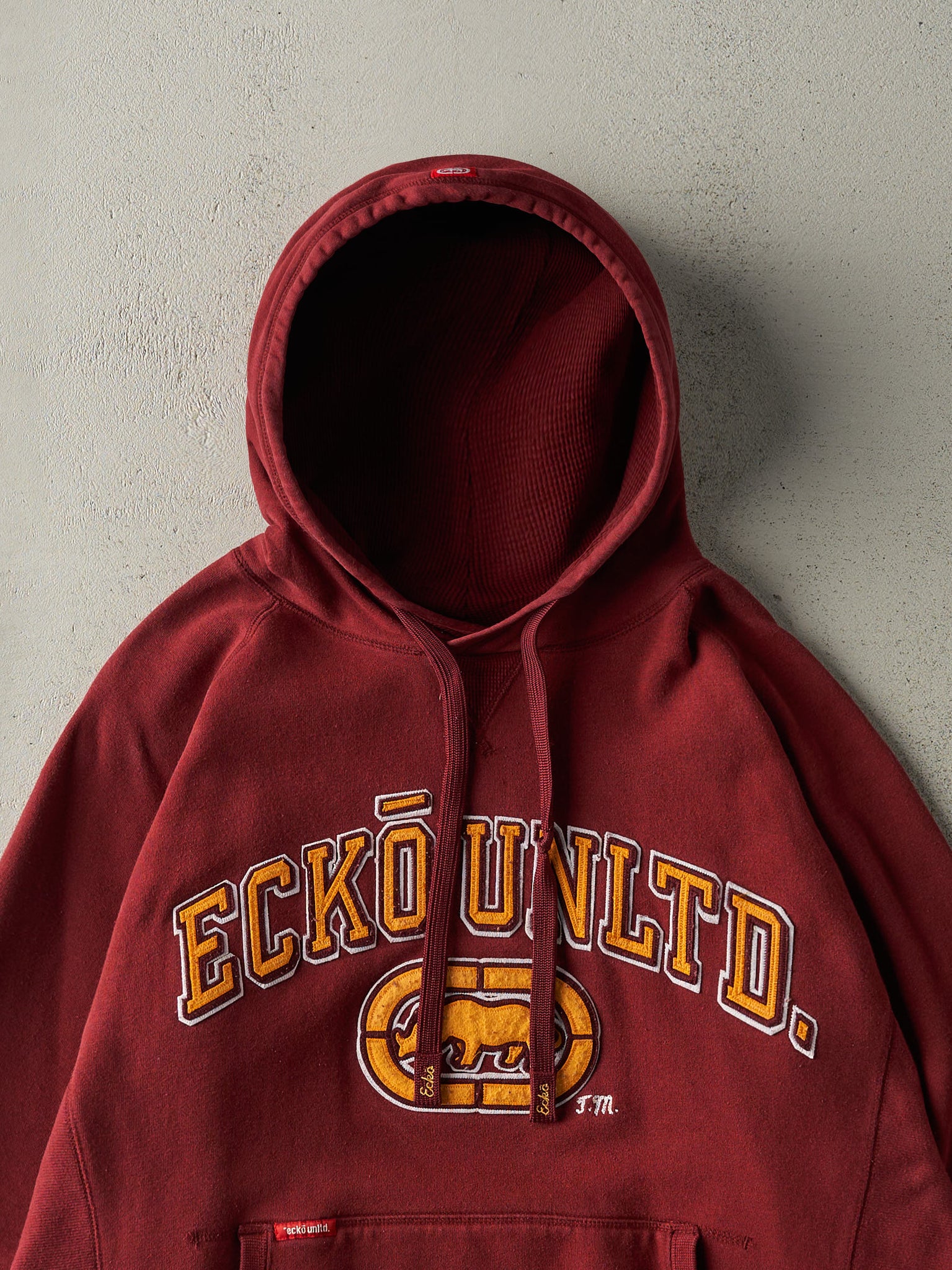 Vintage Y2K Burgundy Embroidered Ecko Unltd Hoodie (L/XL)