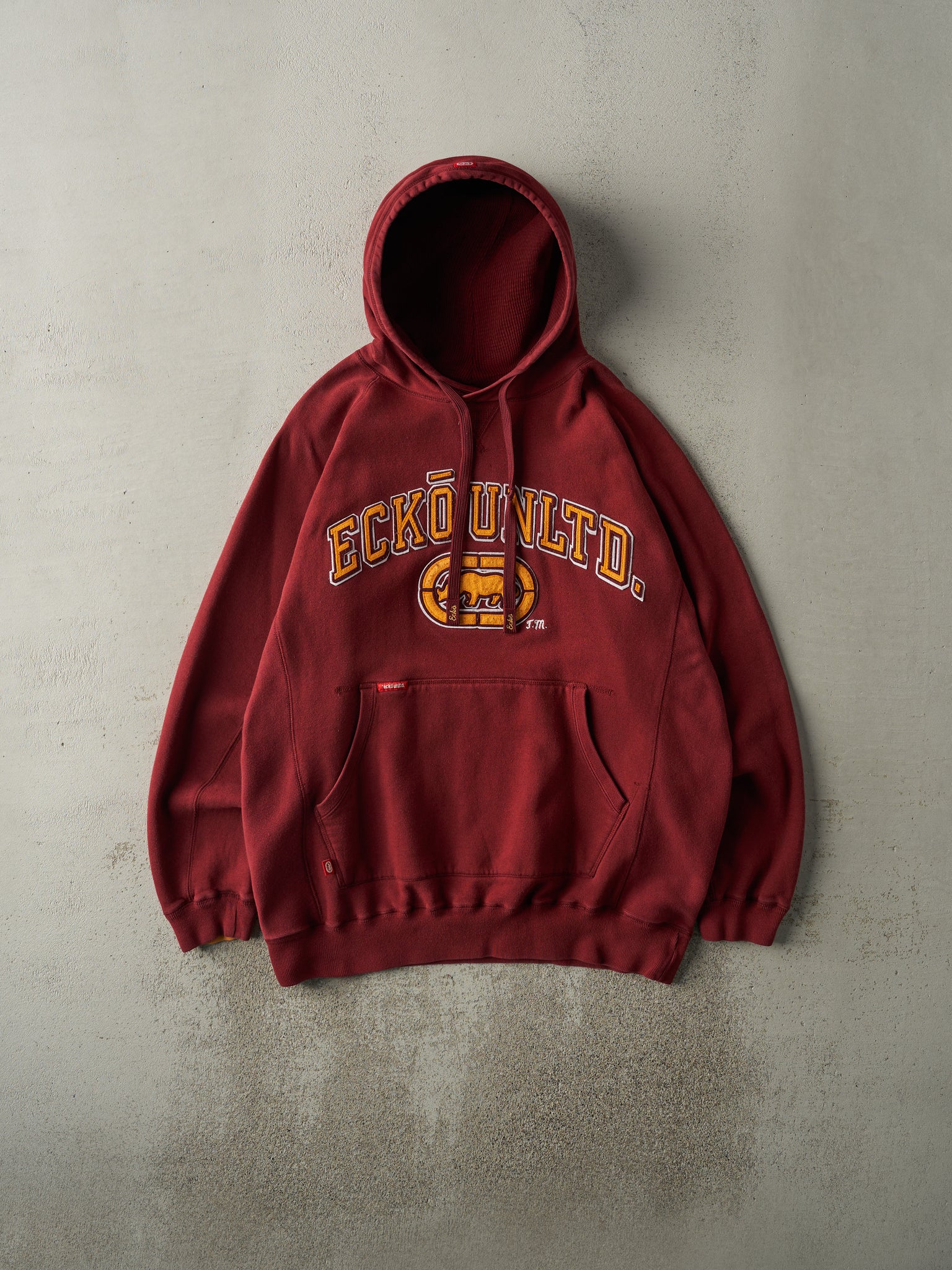 Vintage Y2K Burgundy Embroidered Ecko Unltd Hoodie (L/XL)