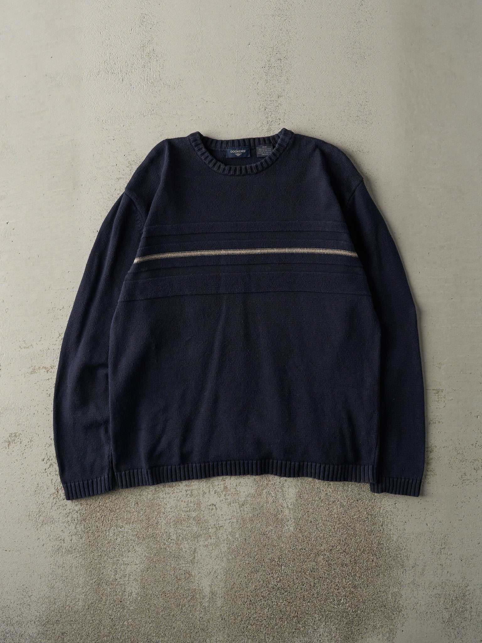 Vintage Y2K Navy Blue Striped Knit Pullover (M/L)