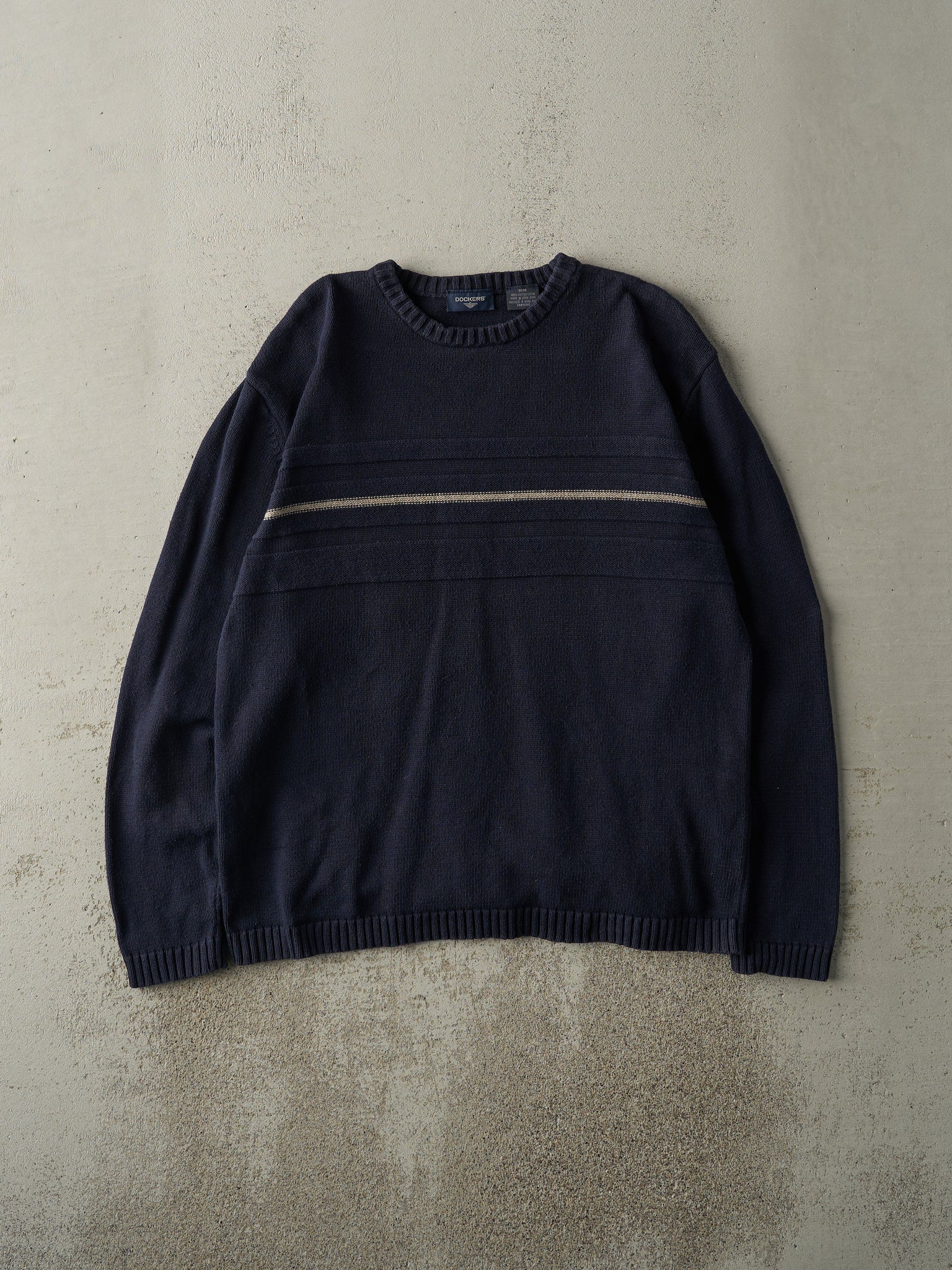 Vintage Y2K Navy Blue Striped Knit Pullover (M/L)