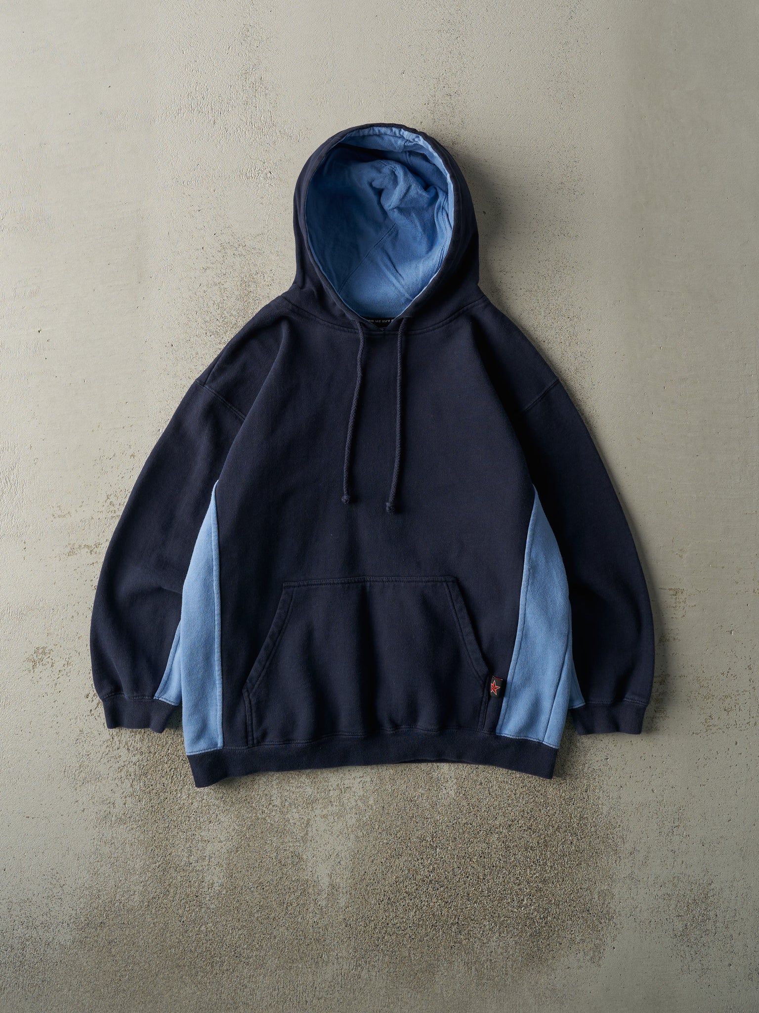 Vintage Y2K Navy Blue Color Block Hoodie (M)