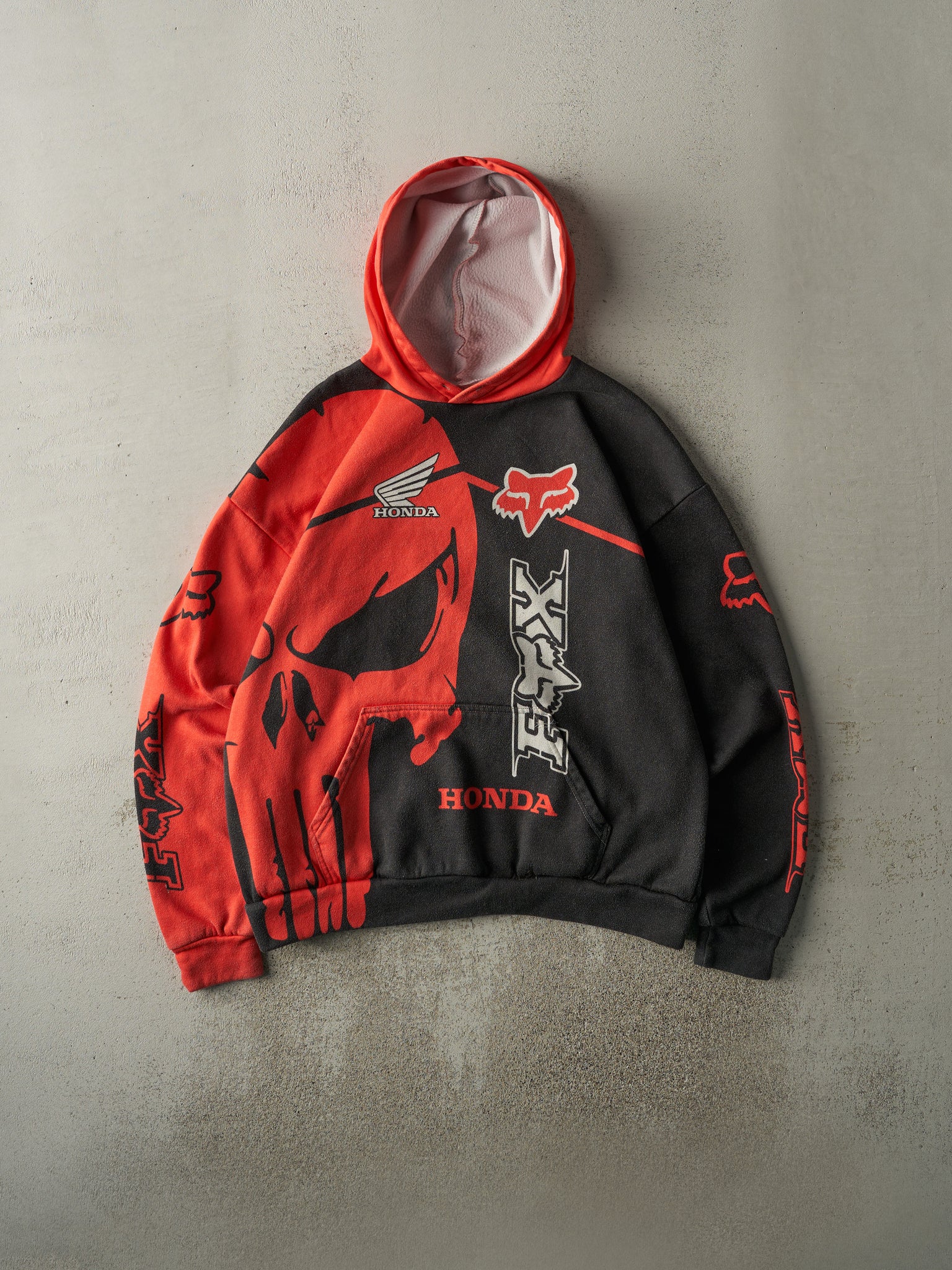 Vintage Y2K Red & Black Honda x Fox Racing Hoodie (L)