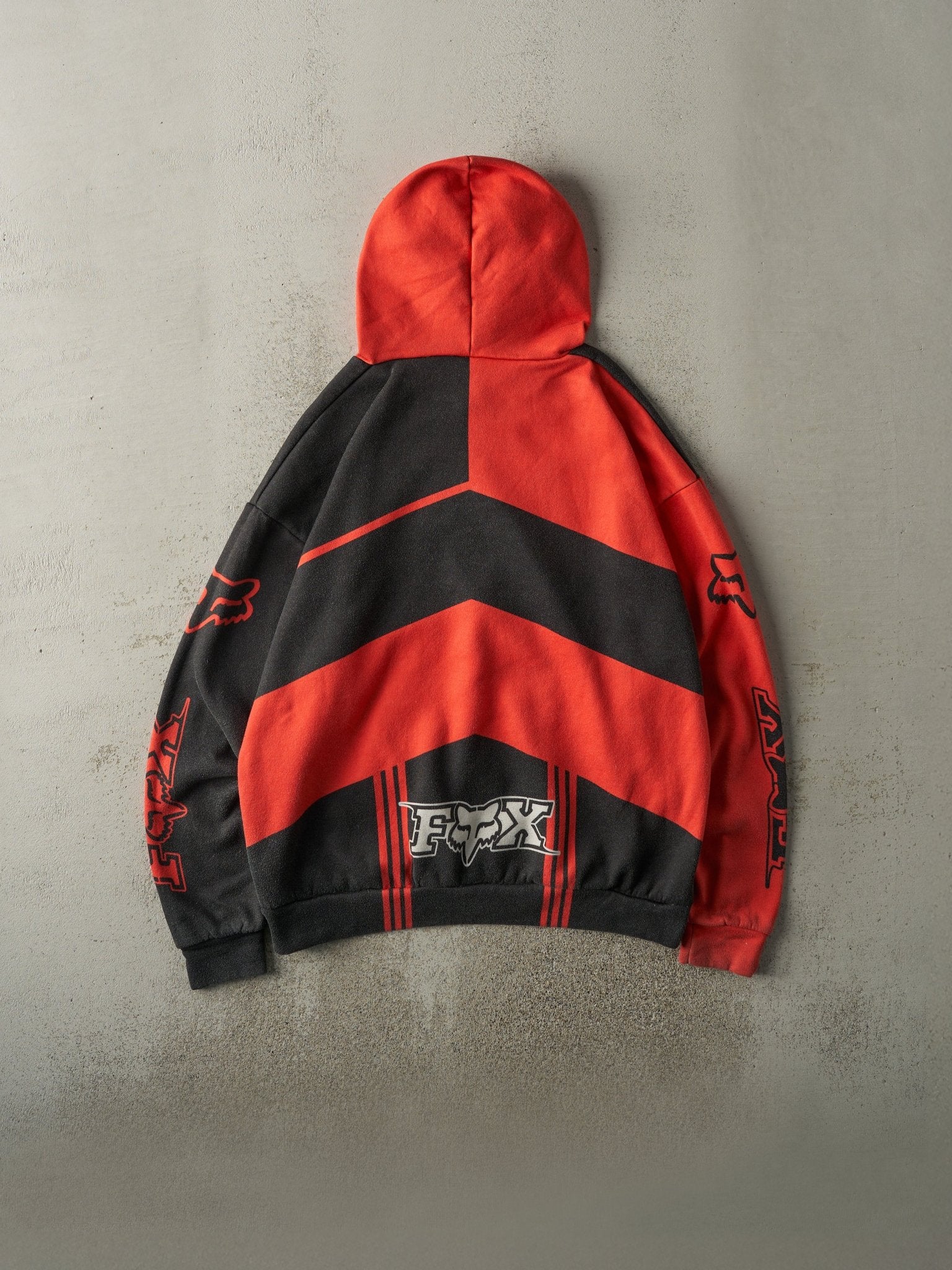 Vintage Y2K Red & Black Honda x Fox Racing Hoodie (L/XL)