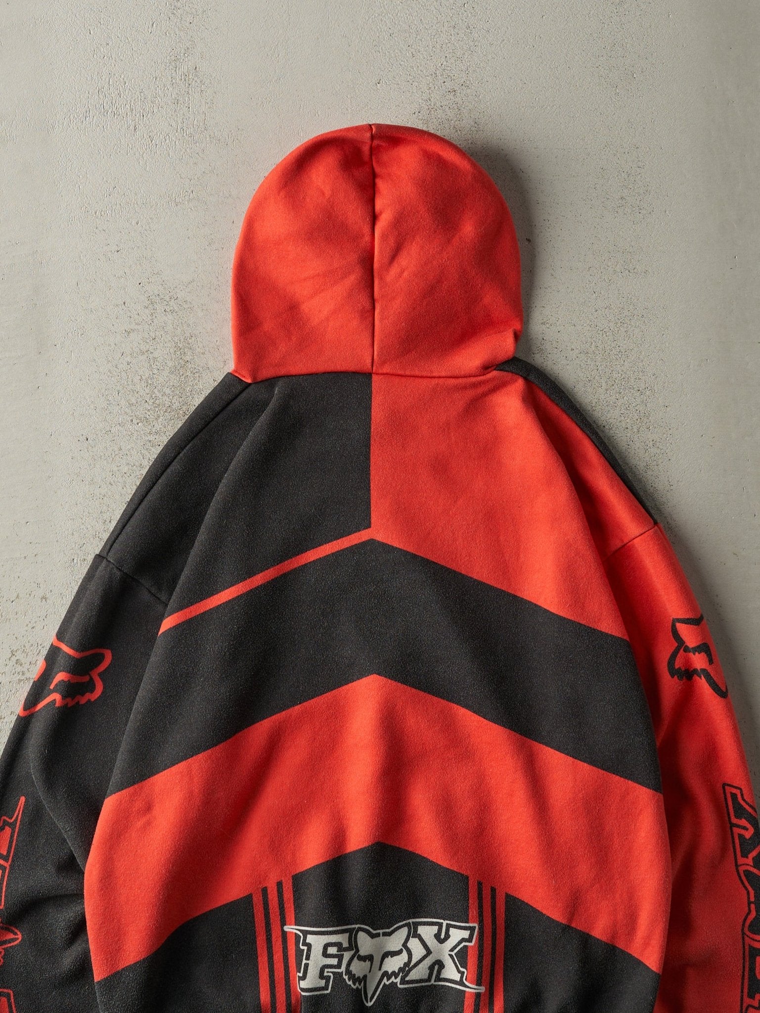 Vintage Y2K Red & Black Honda x Fox Racing Hoodie (L/XL)