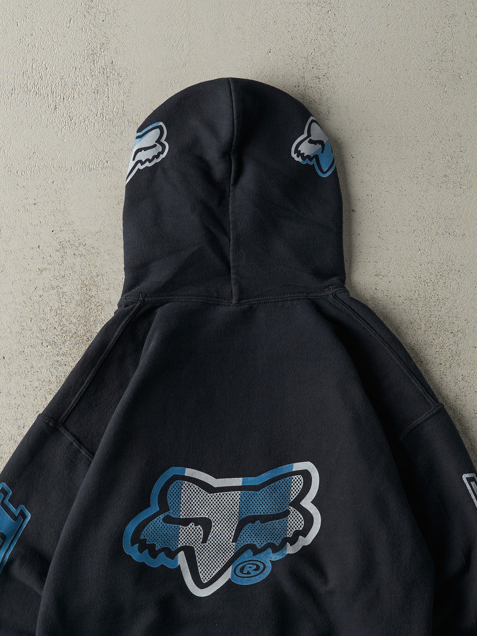 Vintage Y2K Faded Black & Blue Fox Racing Hoodie (M)