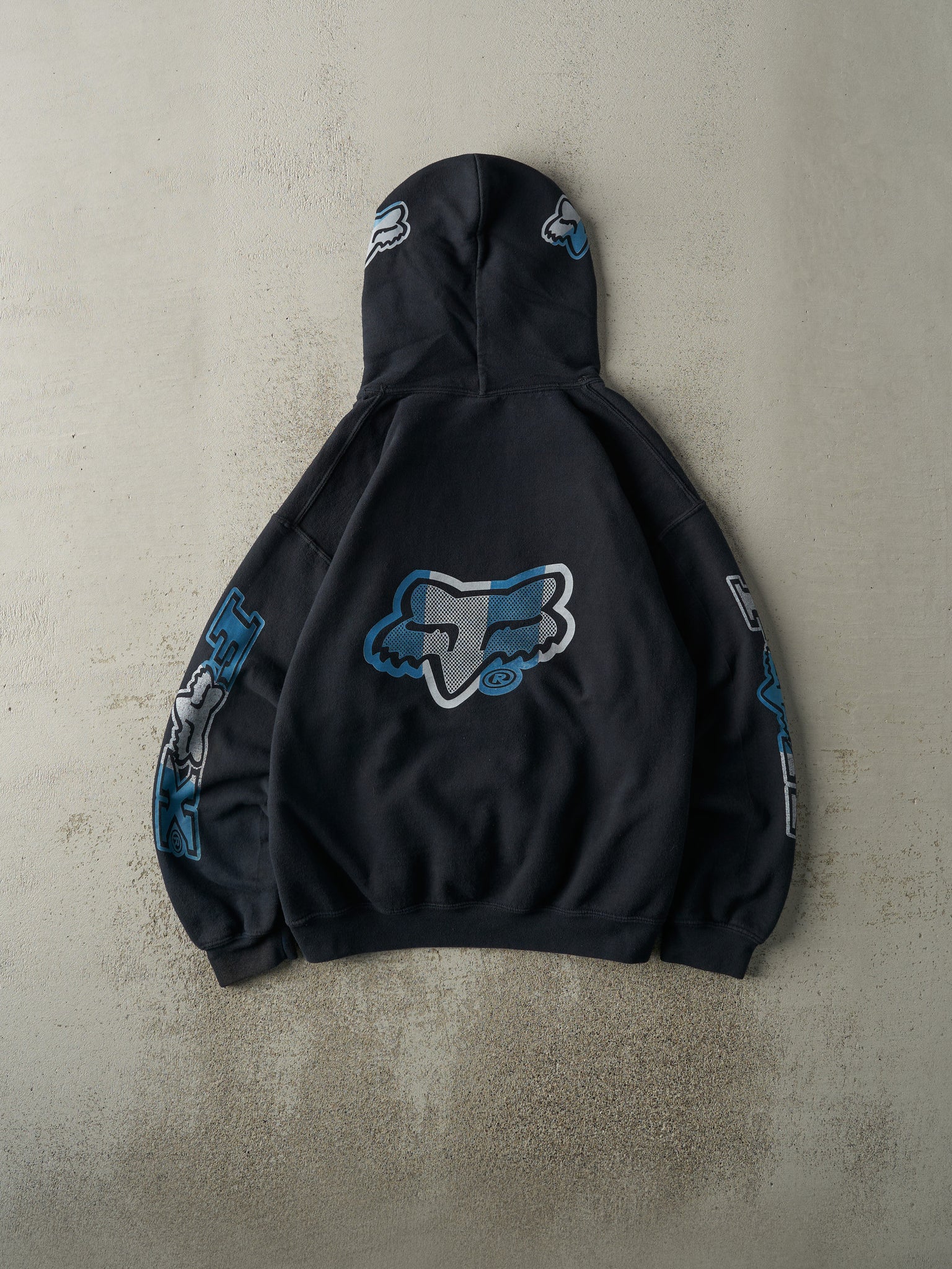 Vintage Y2K Faded Black & Blue Fox Racing Hoodie (M)