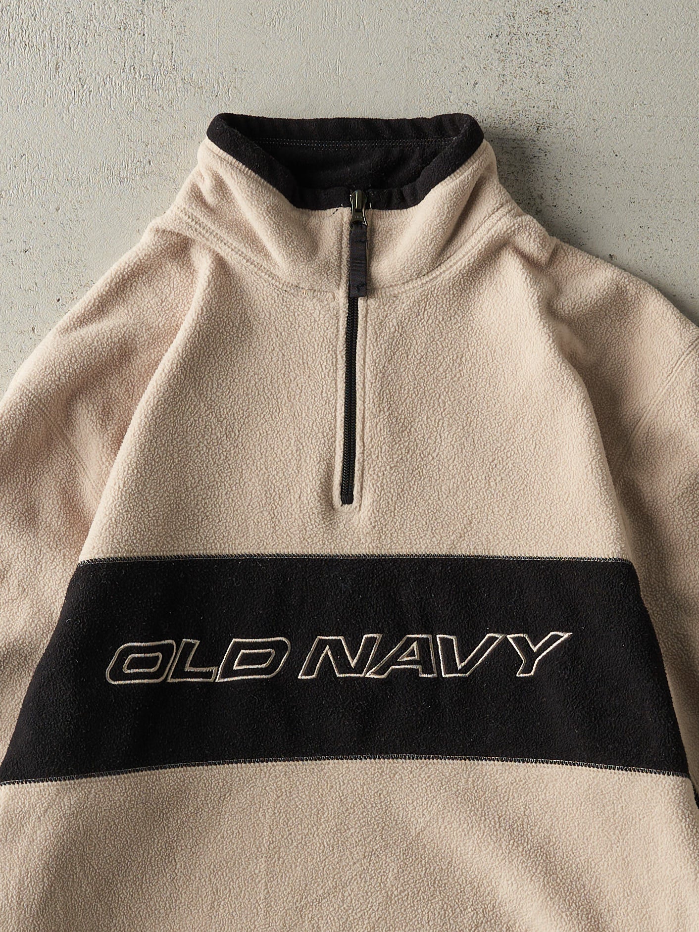 Vintage Y2K Beige & Black Old Navy Fleece Quarter Zip (L)