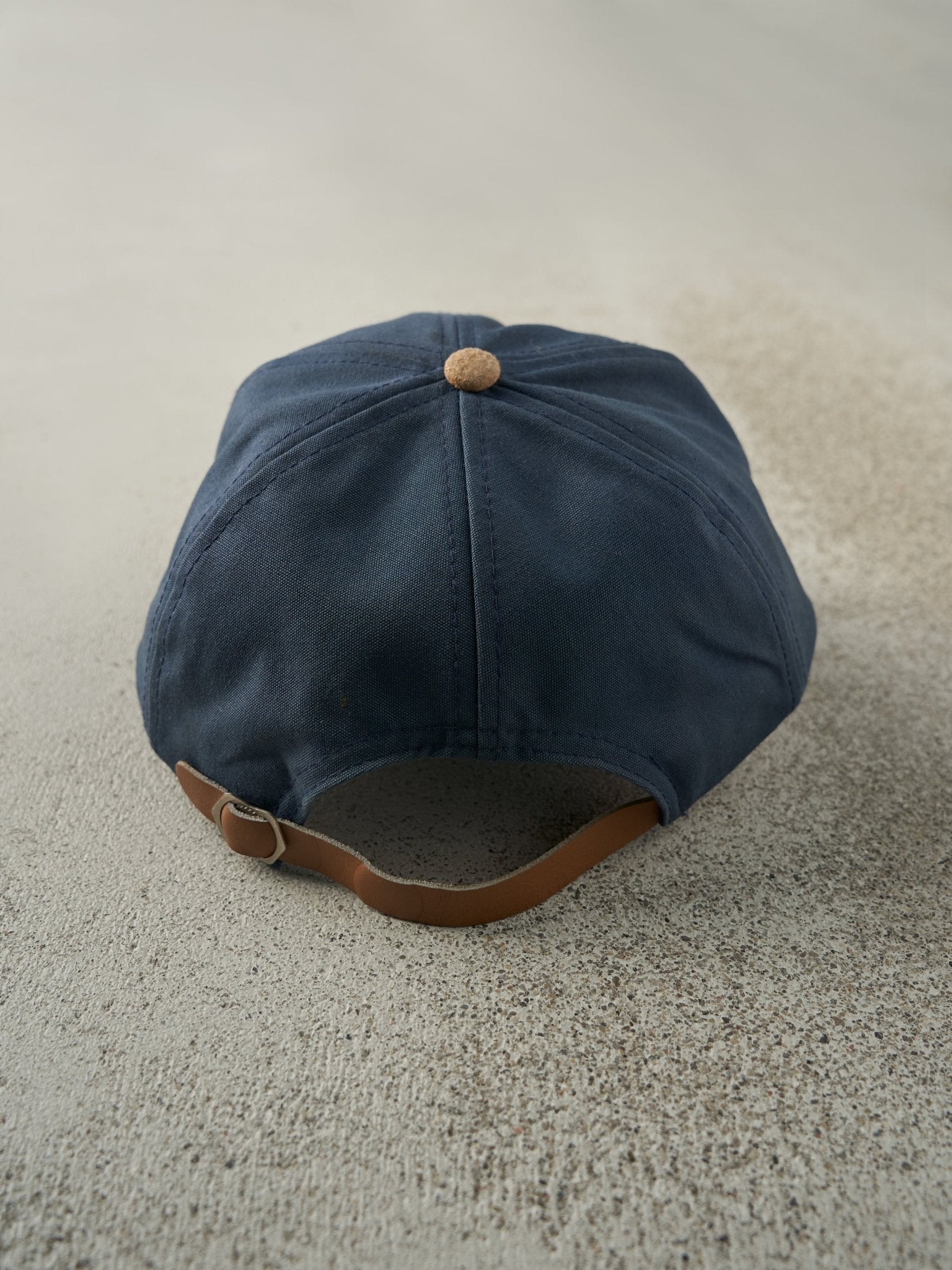 Vintage 90s Blue & Tan Molson Indy Two Tone Leather Strapback Hat