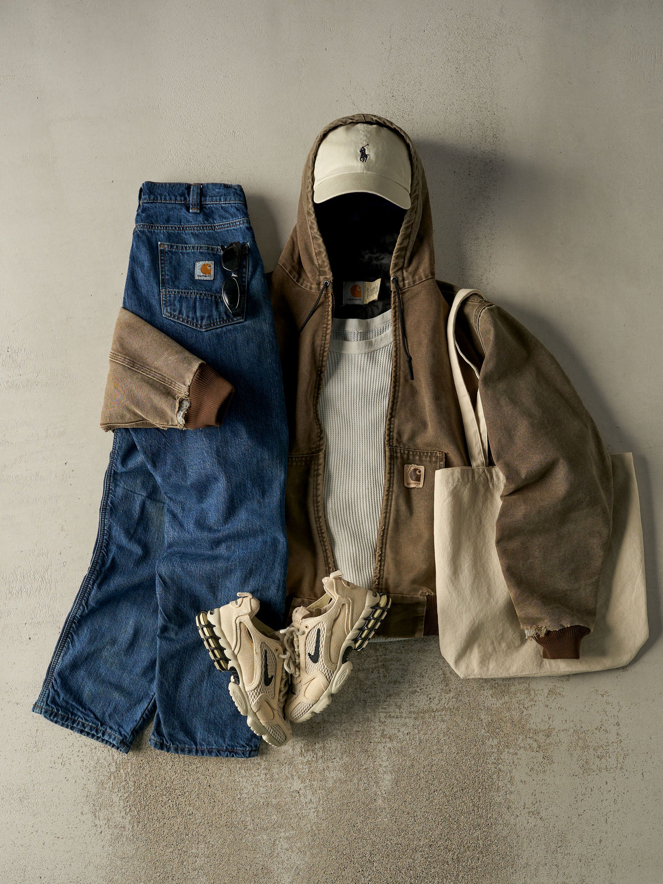 Vintage 90s Sun Faded Brown Carhartt Hooded Active Jacket (M/L)