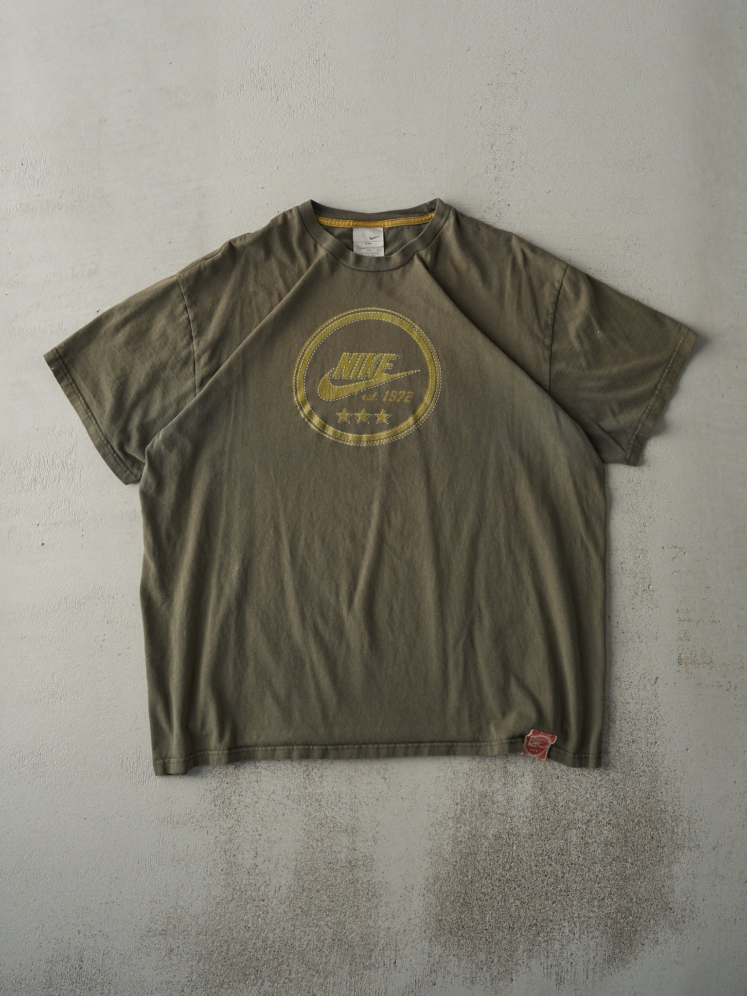 Vintage Y2K Olive Green Nike Logo Tee (L)