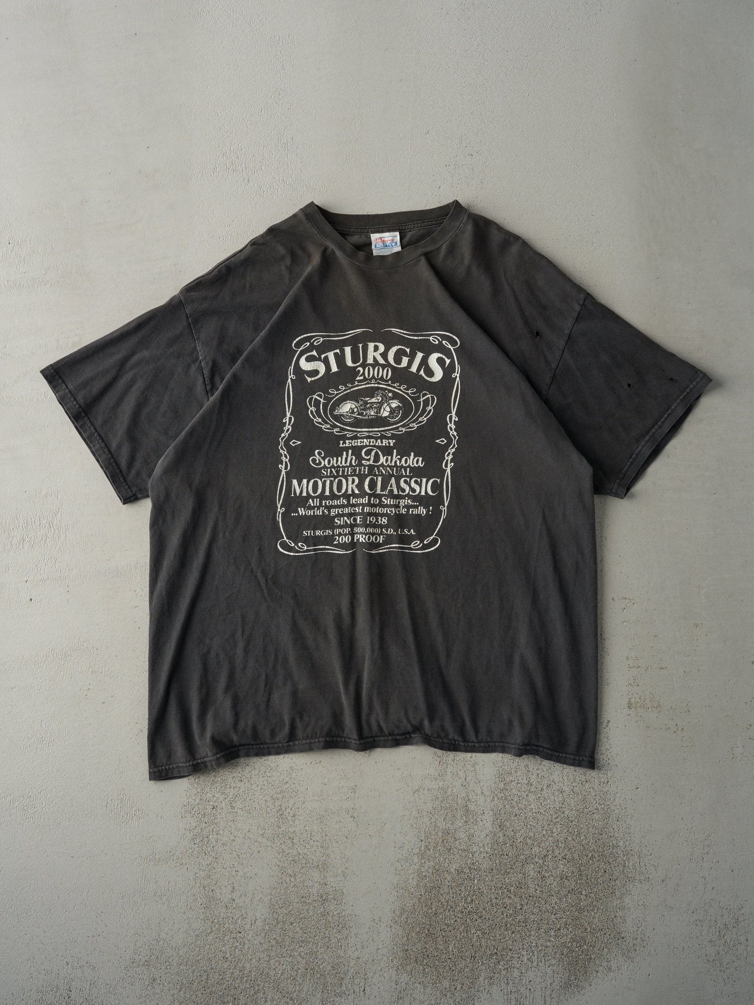 Vintage 00' Faded Black Sturgis 60th Annual Motorcycle Classic Tee (L)