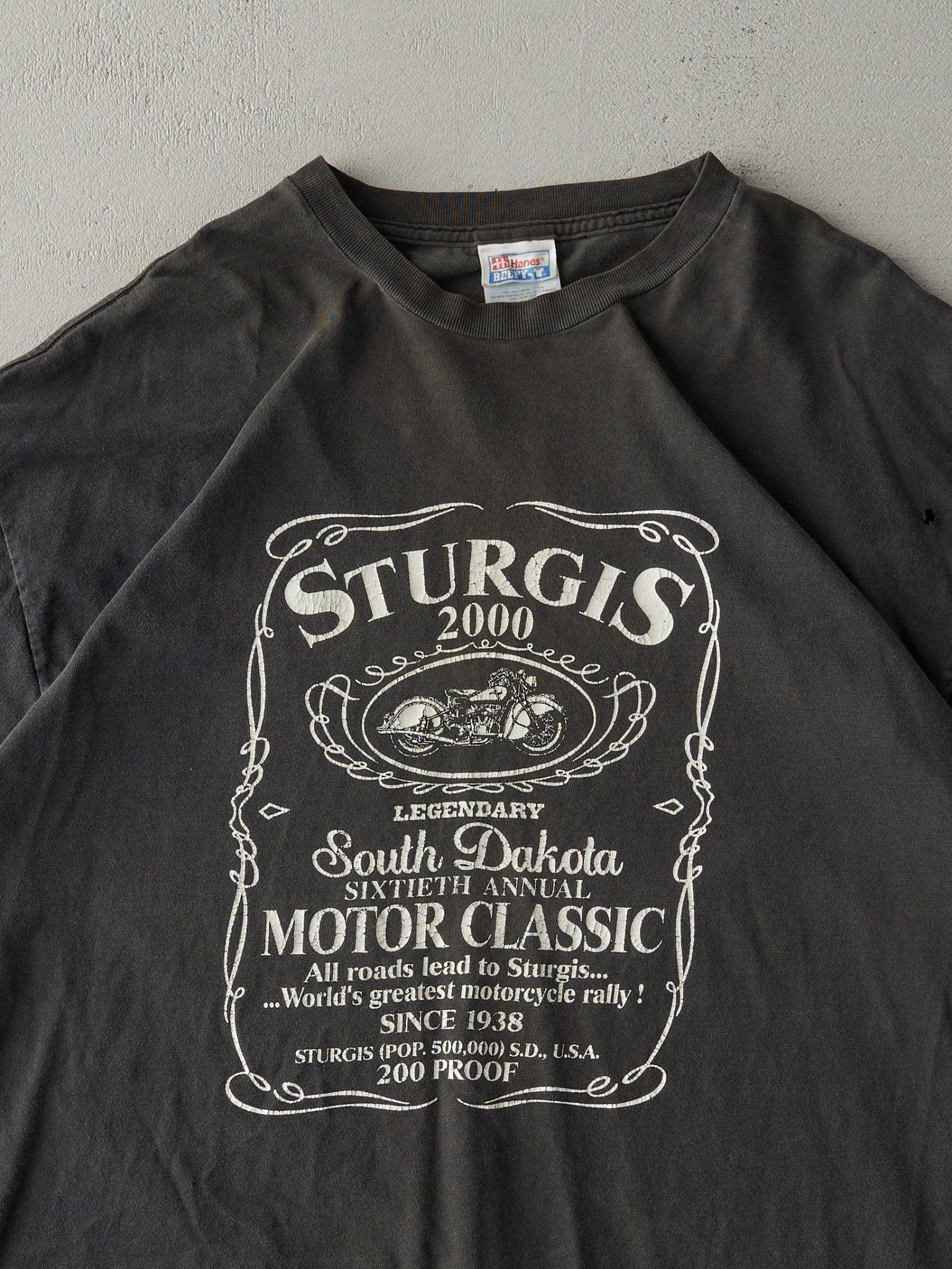 Vintage 00' Faded Black Sturgis 60th Annual Motorcycle Classic Tee (L)