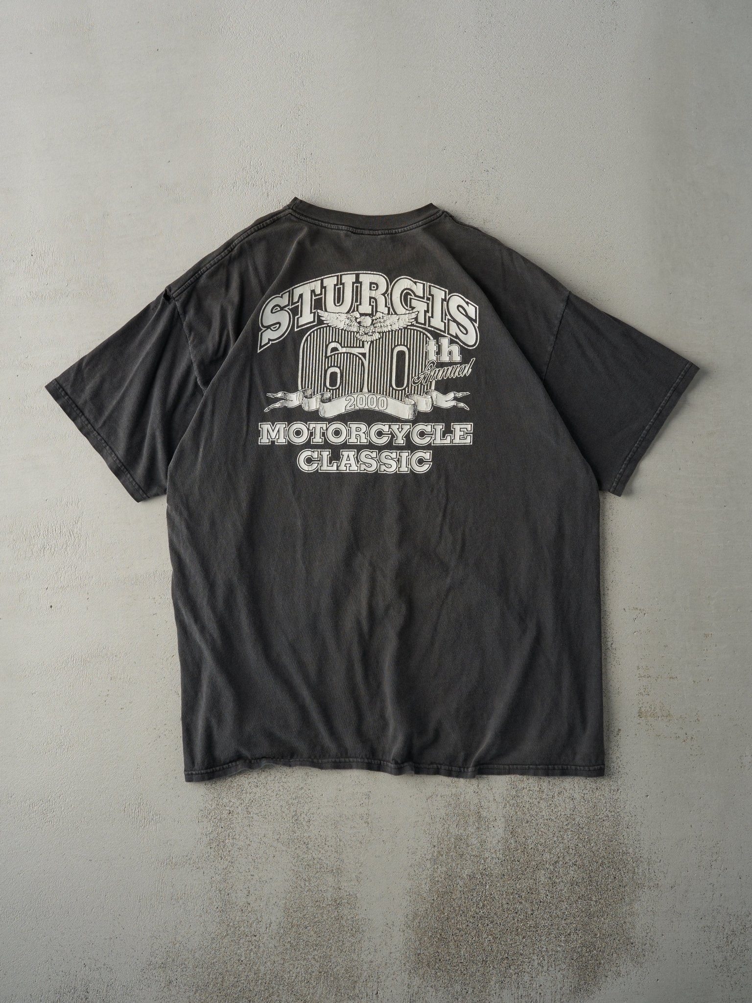 Vintage 00' Faded Black Sturgis 60th Annual Motorcycle Classic Tee (L)