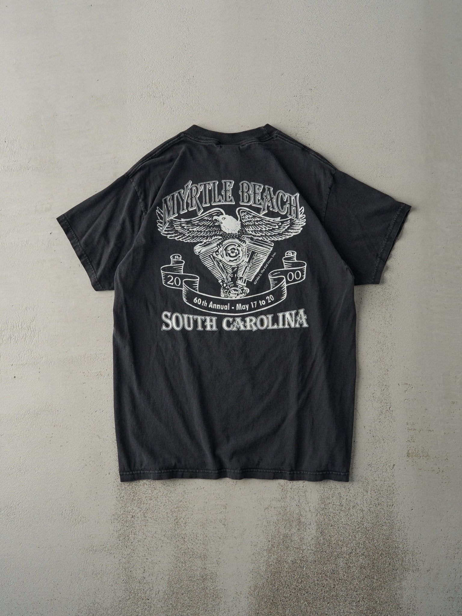 Vintage 00' Faded Black 60th Annual Myrtle Beach Bike Rally Tee (M)