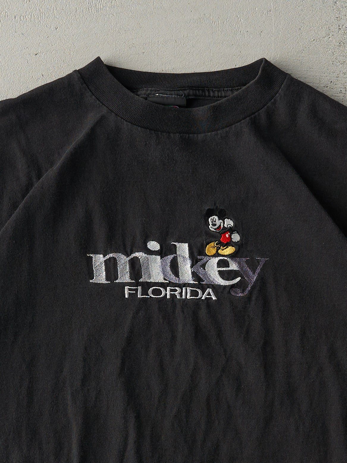 Vintage 90s Black Embroidered Mickey Mouse Florida Tee (L)