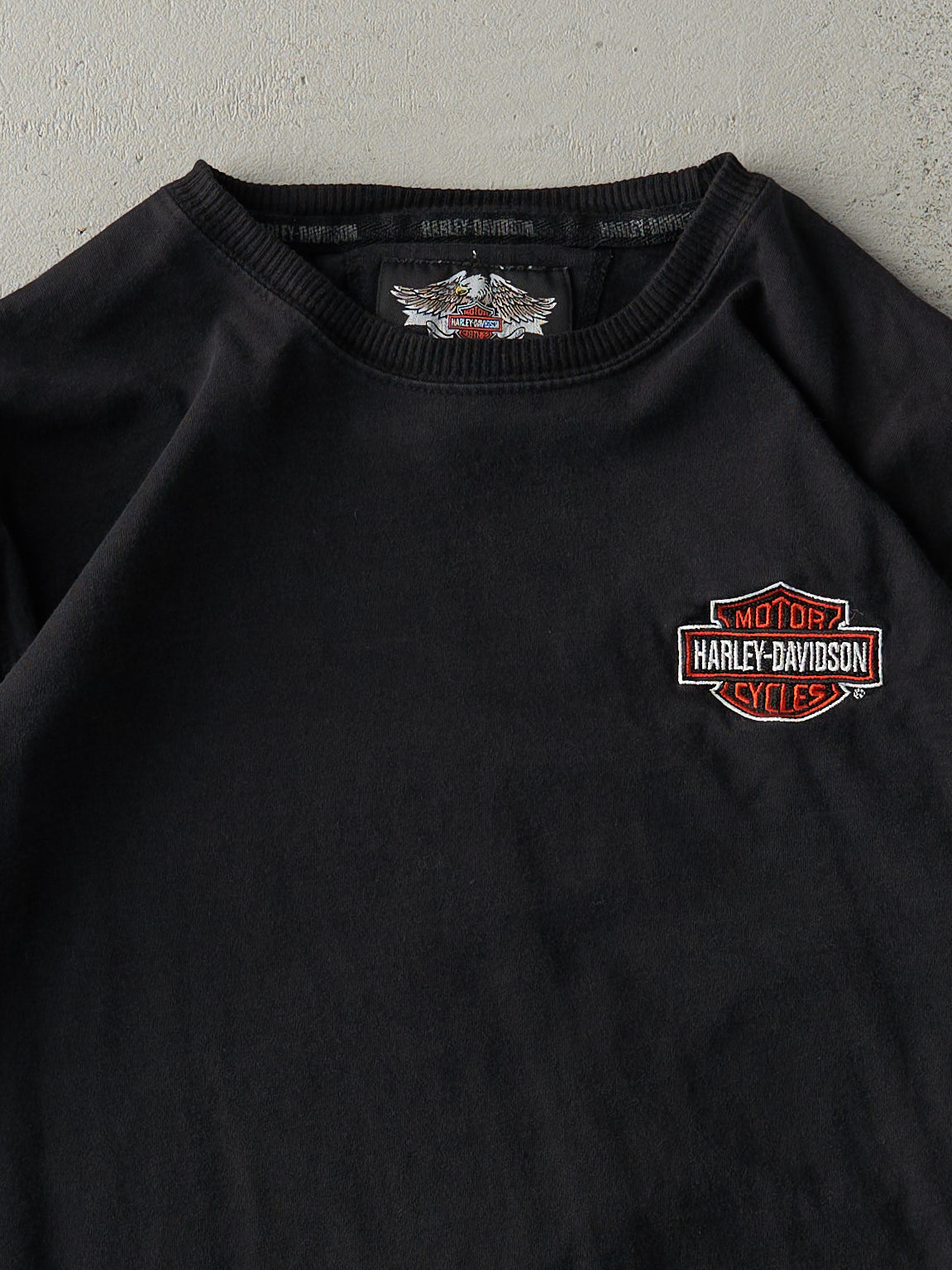 Vintage Y2K Black Harley Davidson Embroidered Logo Long Sleeve (M/L)