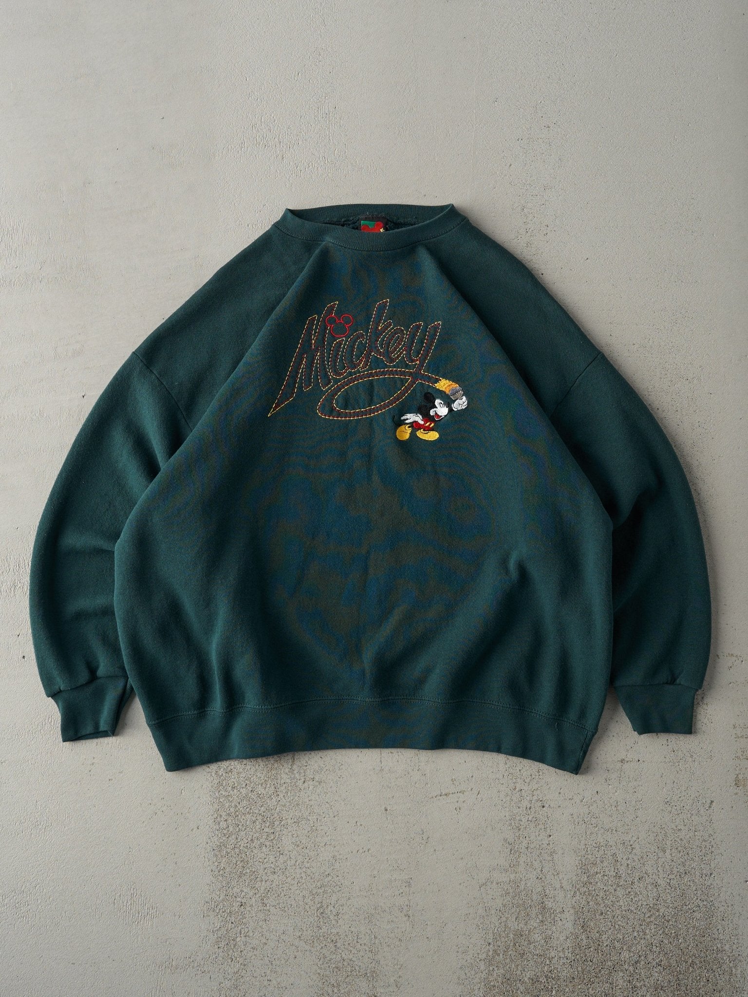 Vintage 90s Forest Green Embroidered Mickey Mouse Crewneck (L)