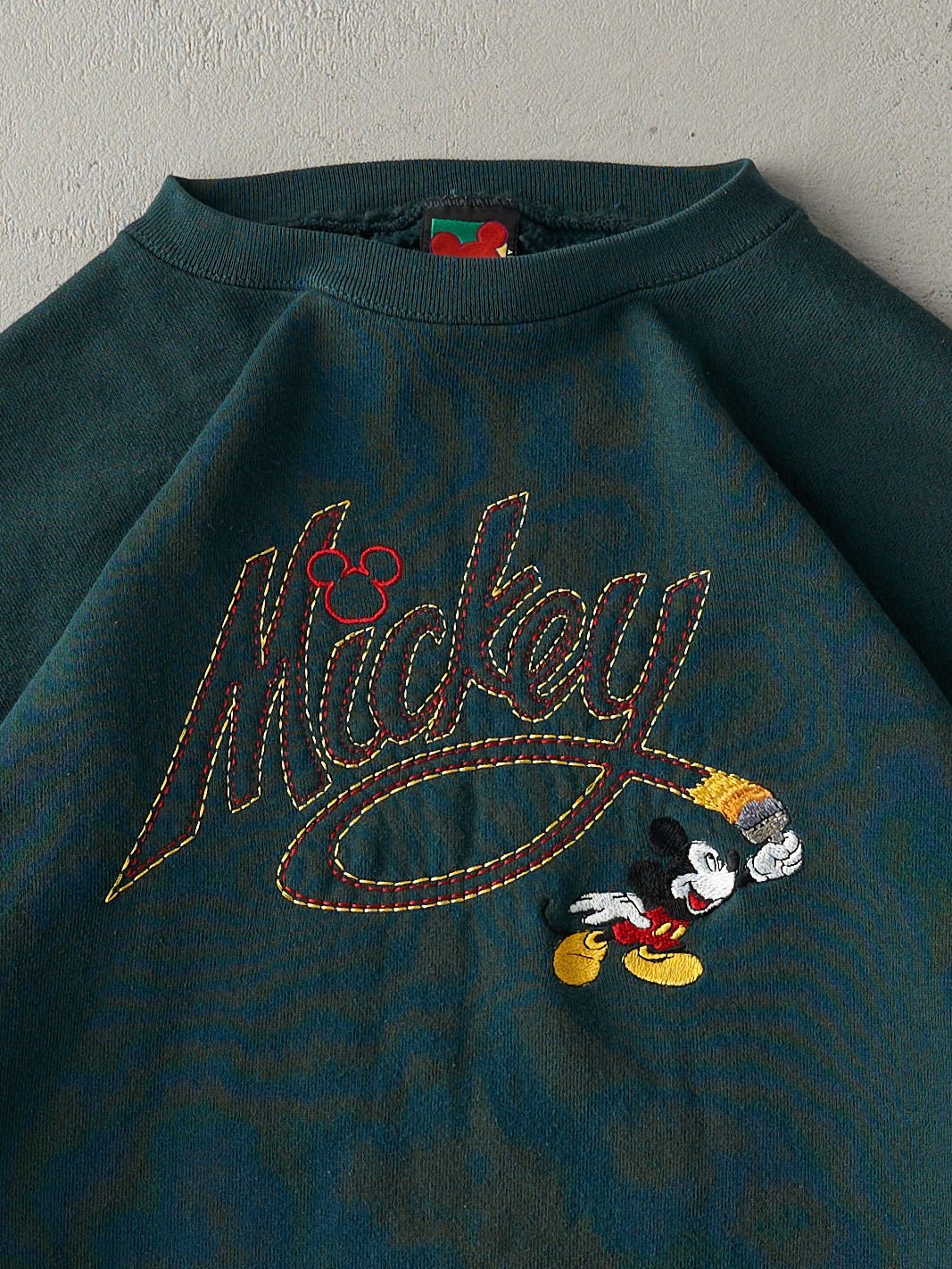 Vintage 90s Forest Green Embroidered Mickey Mouse Crewneck (L)
