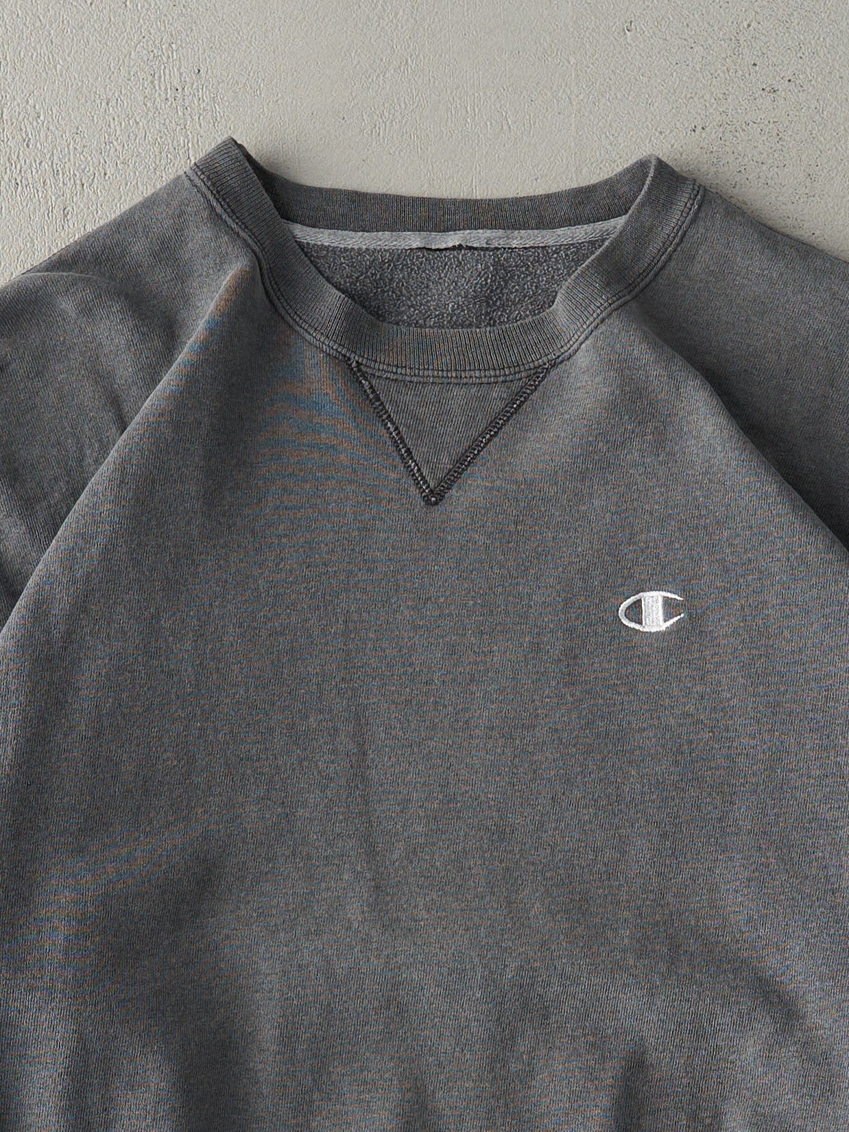 Vintage Y2K Washed Grey Champion Logo Boxy Crewneck (L)