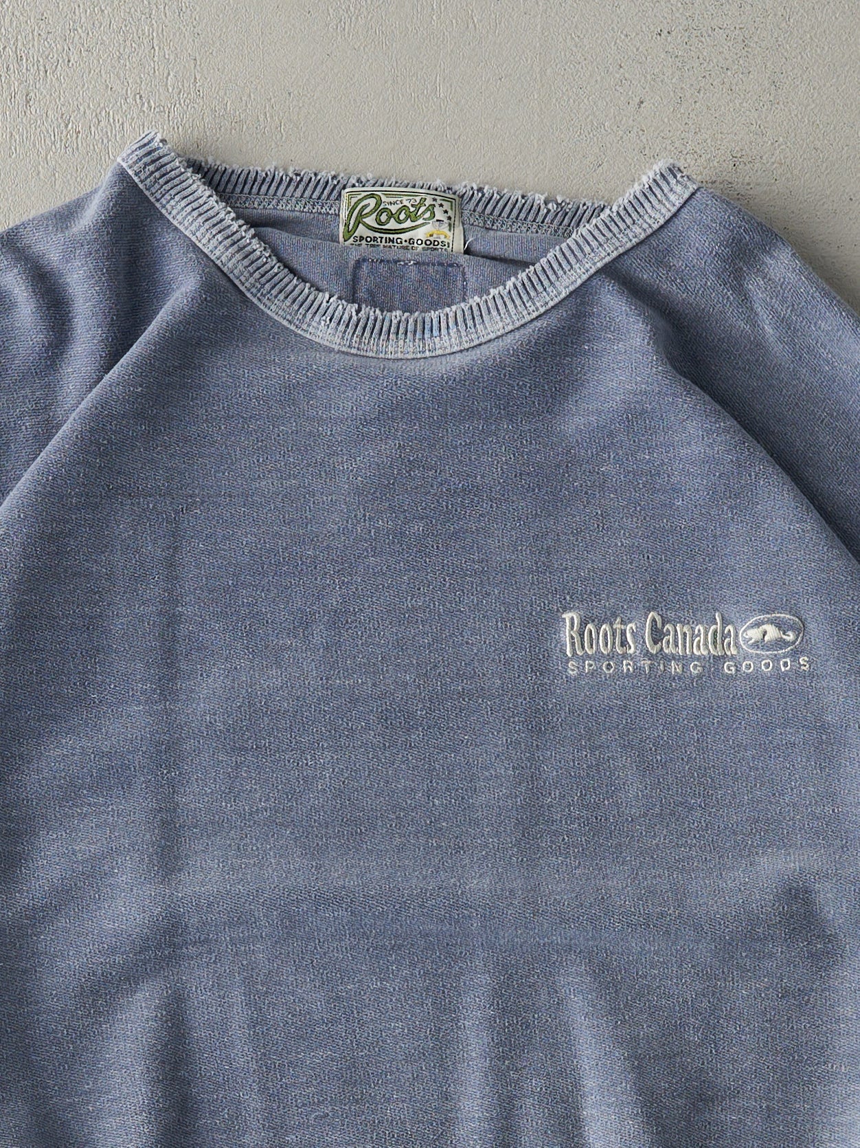 Vintage 90s Washed Blue Embroidered Roots Inside Out Crewneck (XL/XXL)