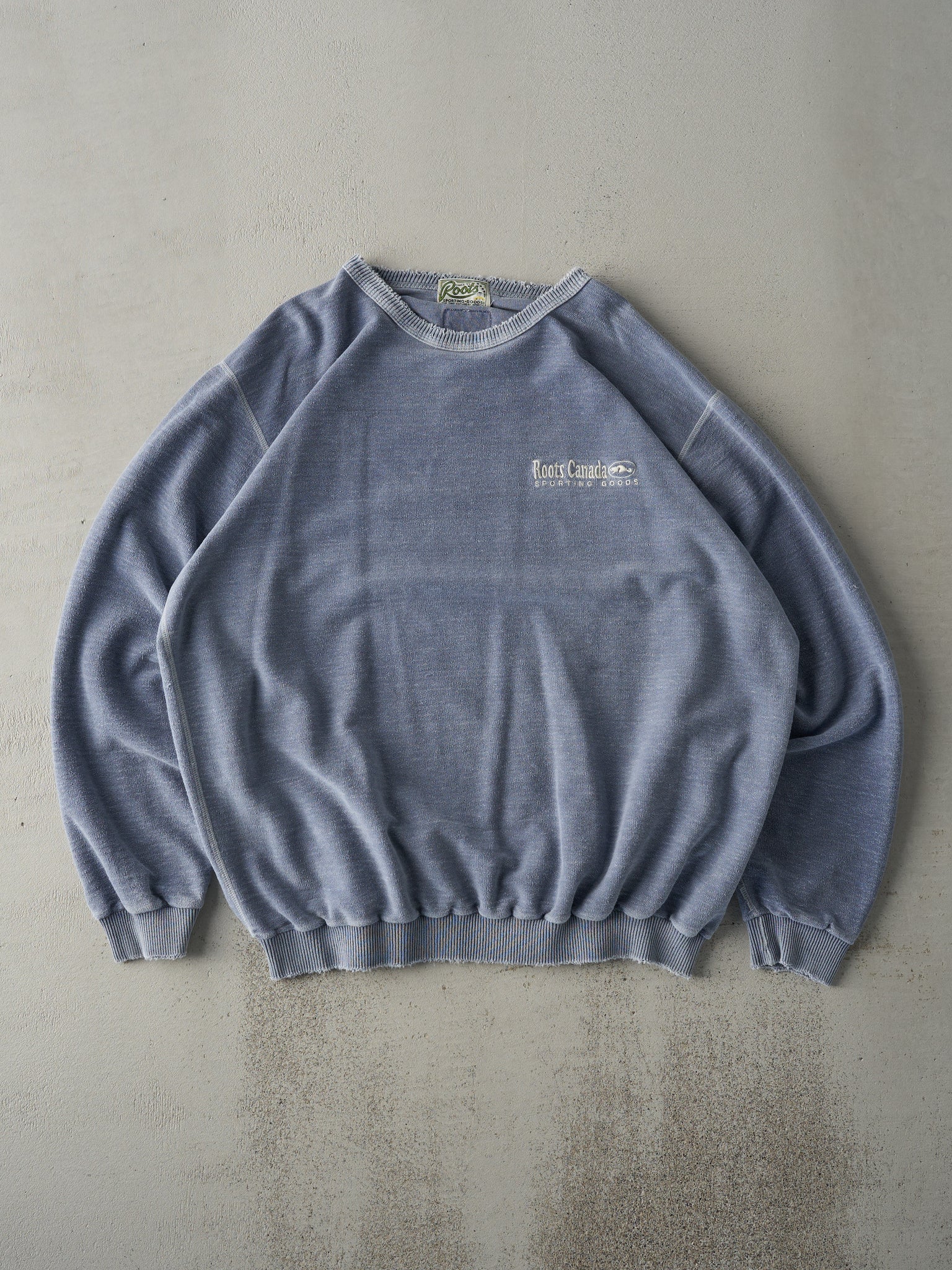 Vintage 90s Washed Blue Embroidered Roots Inside Out Crewneck (XL/XXL)