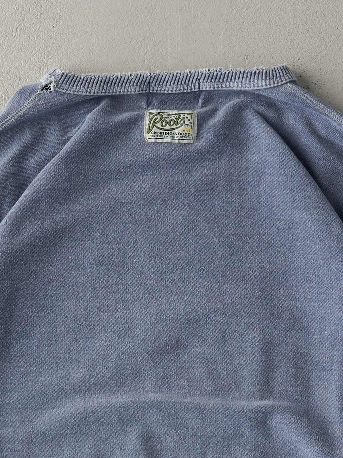 Vintage 90s Washed Blue Embroidered Roots Inside Out Crewneck (XL/XXL)