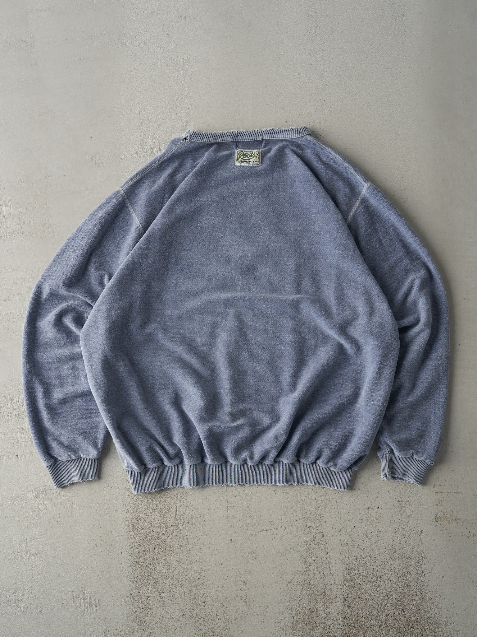 Vintage 90s Washed Blue Embroidered Roots Inside Out Crewneck (XL/XXL)