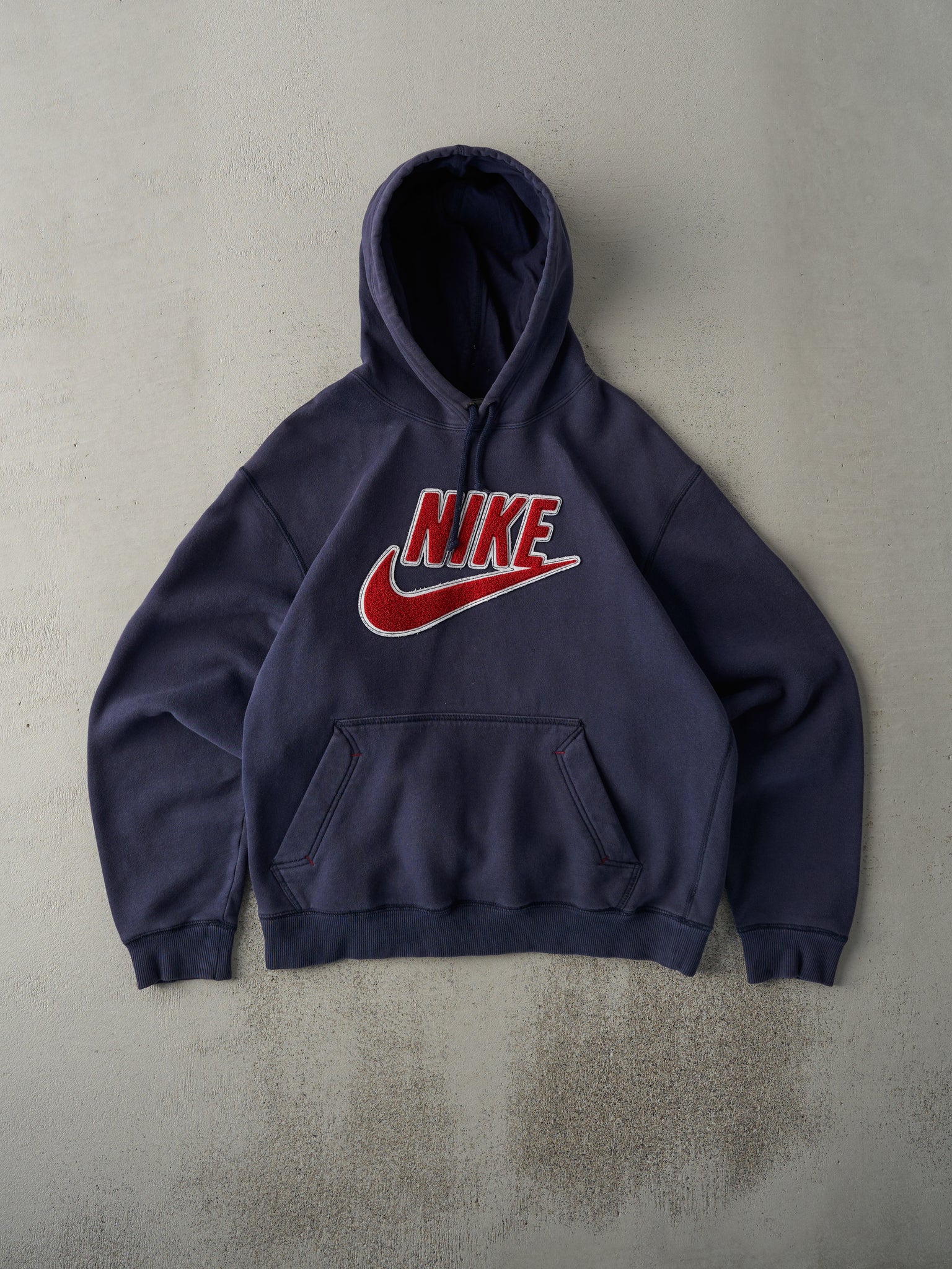 Vintage Y2K Navy Nike Chenille Logo Hoodie (L)