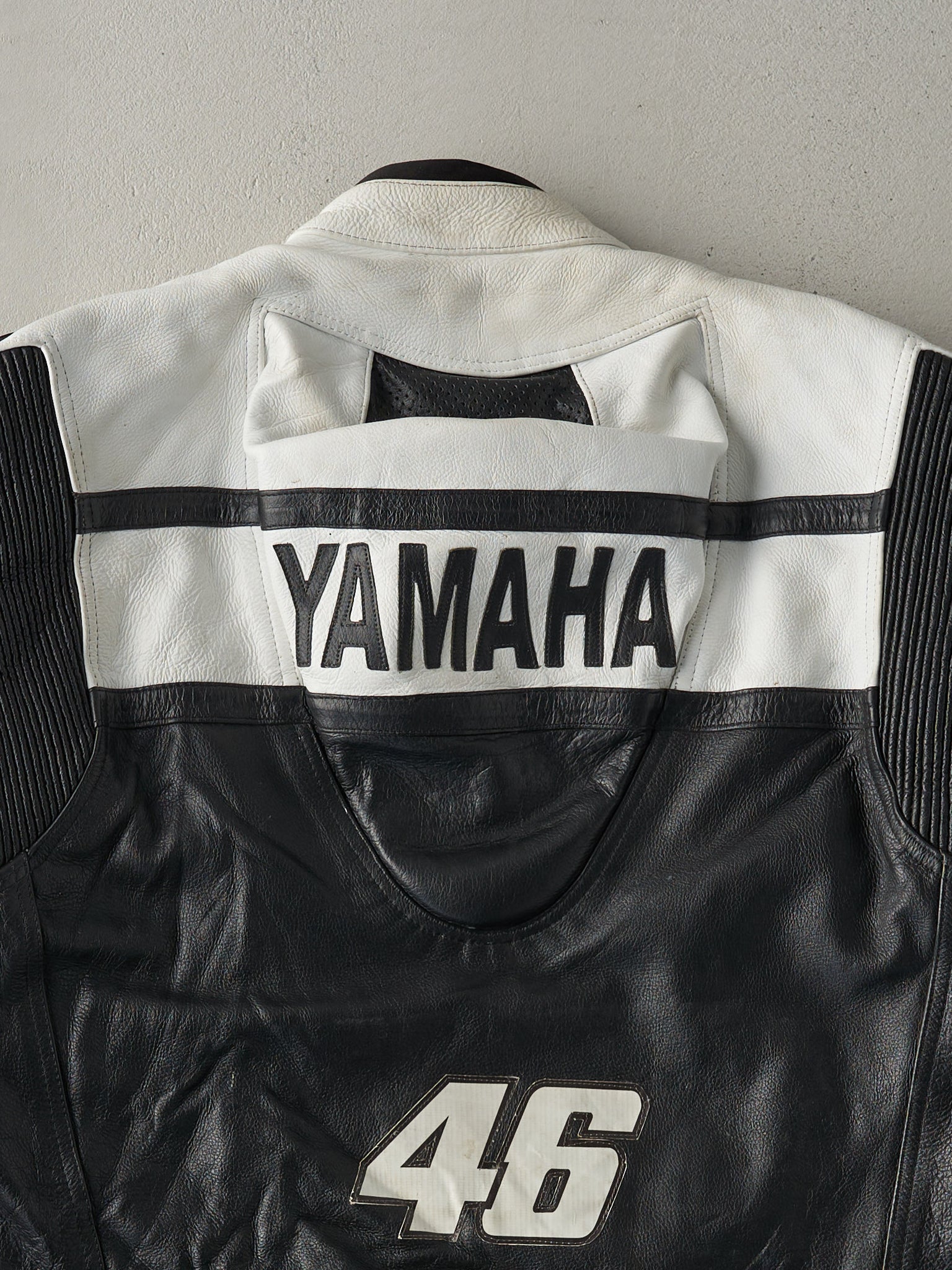 Vintage 90s Black and White Yamaha Leather Biker Jacket (M)