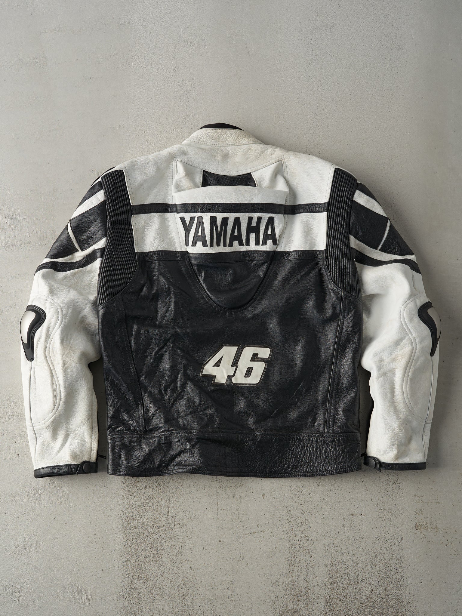 Vintage 90s Black and White Yamaha Leather Biker Jacket (M)