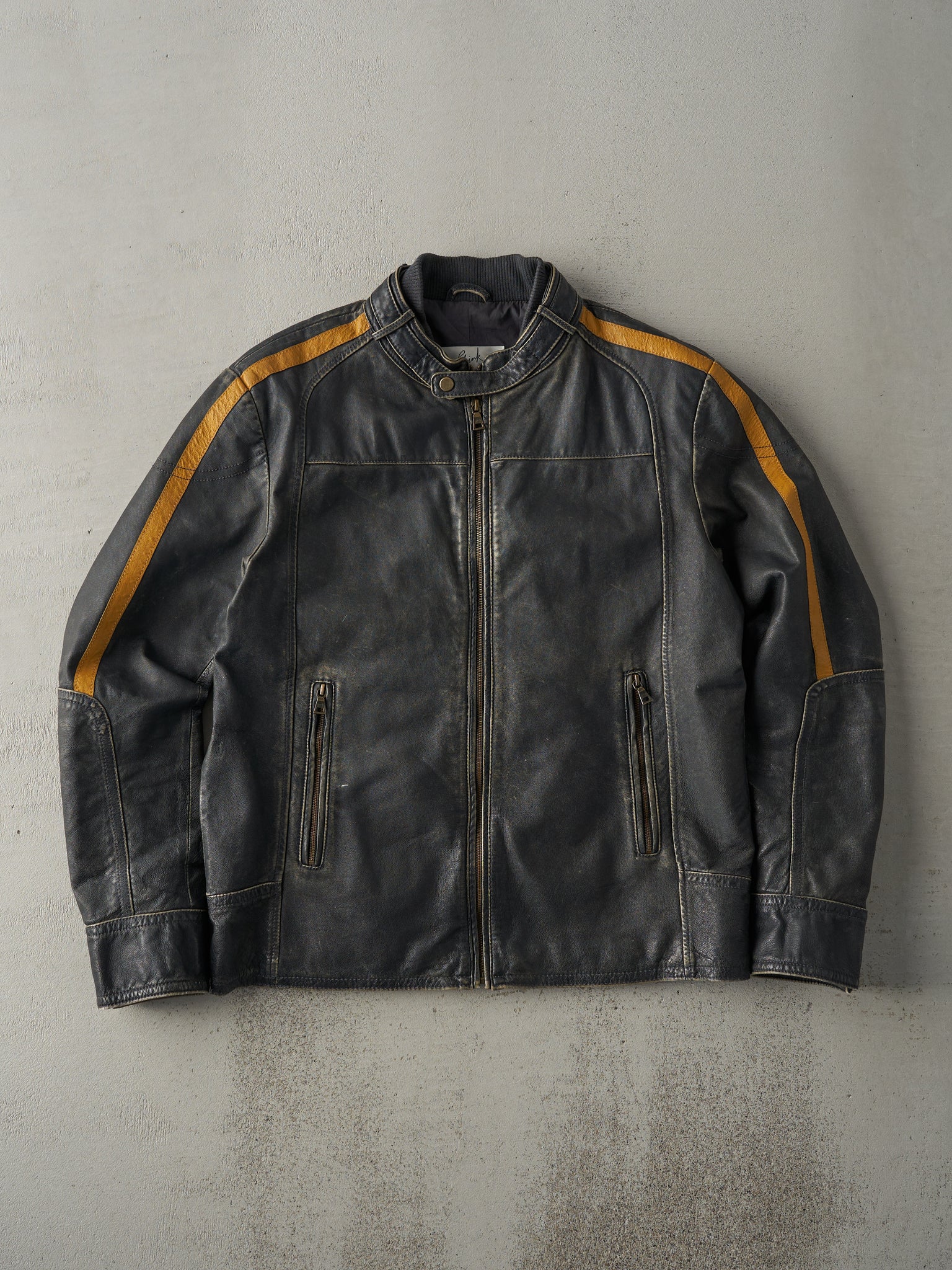 Vintage 90s Washed Black Blink Leather Biker Jacket (S/M)