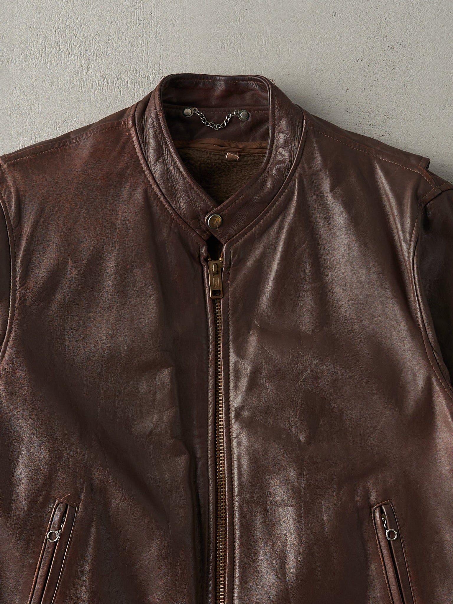 Vintage 80s Brown Leather Biker Style Jacket (M/L)