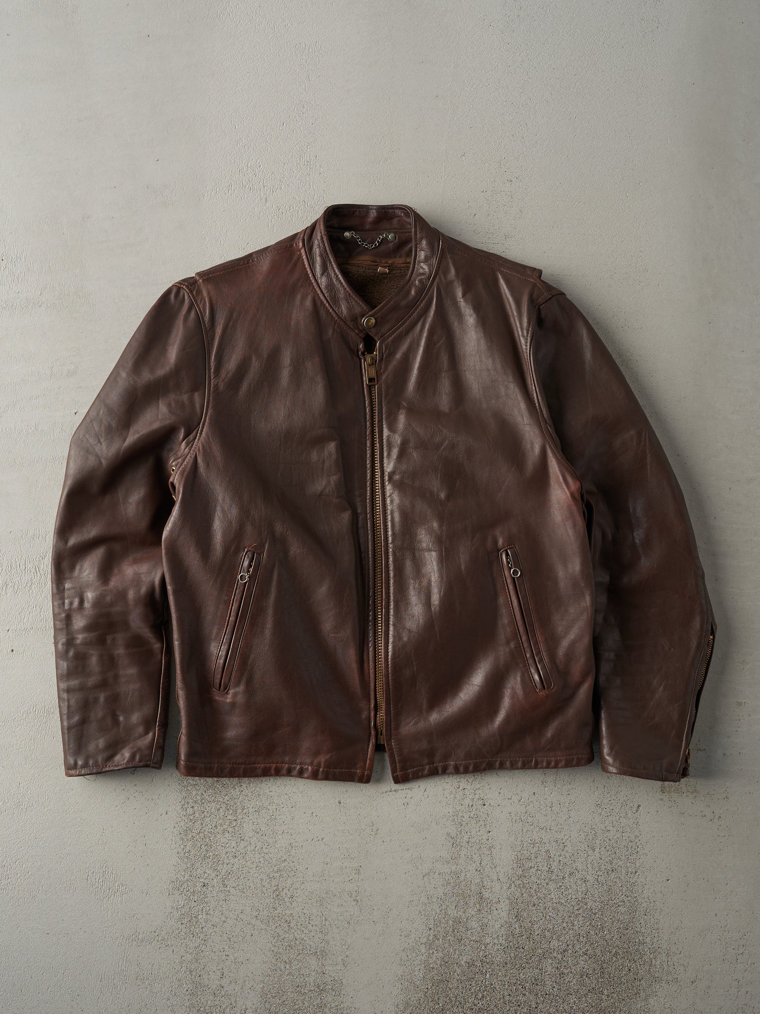 Vintage 80s Brown Leather Biker Style Jacket (M/L)