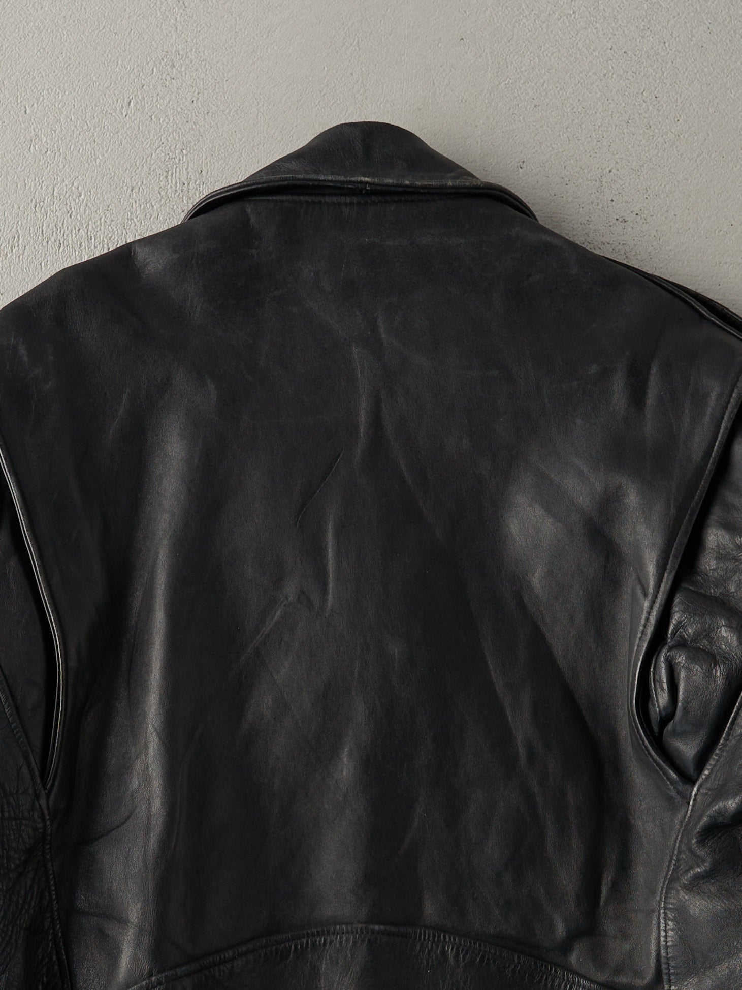 Vintage 70s RARE Black Durable Horsehide Leather Biker Jacket (XS/S)