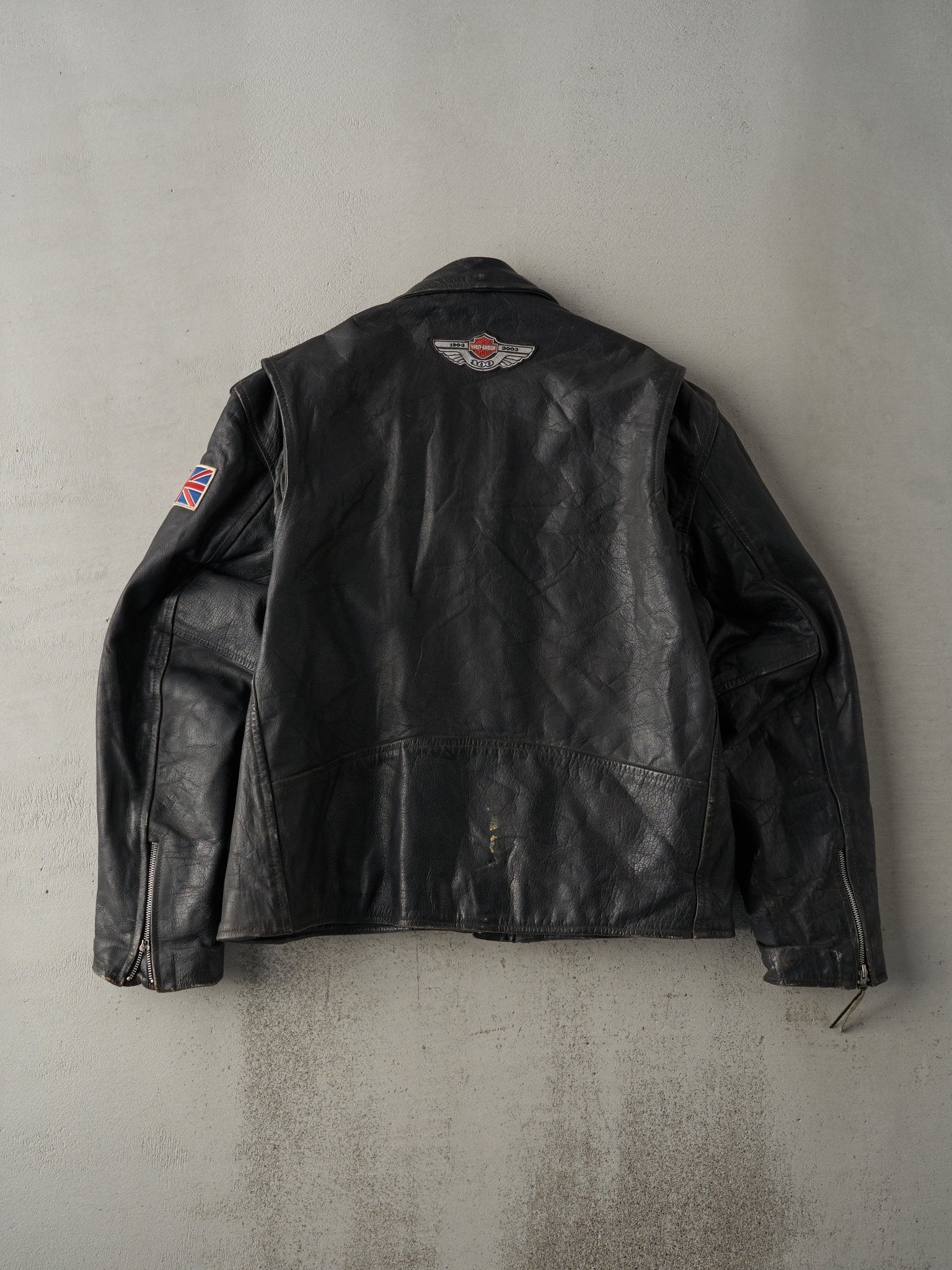 Vintage 90s Black Harley Owners Group Road Gear Leather Biker Jacket (L)