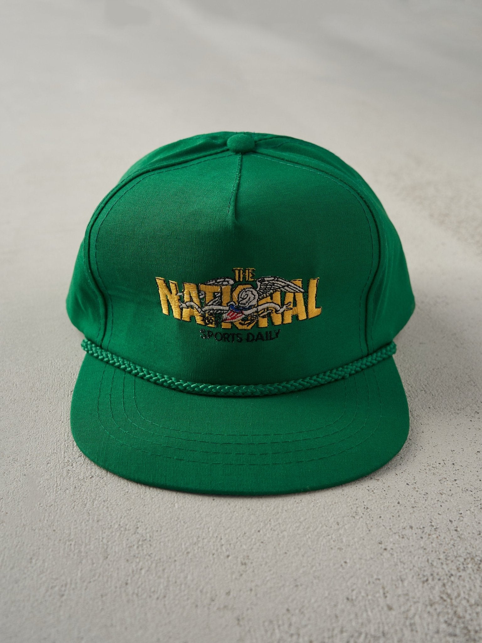Vintage 80s Green Embroidered The National Sports Daily Snapback Hat