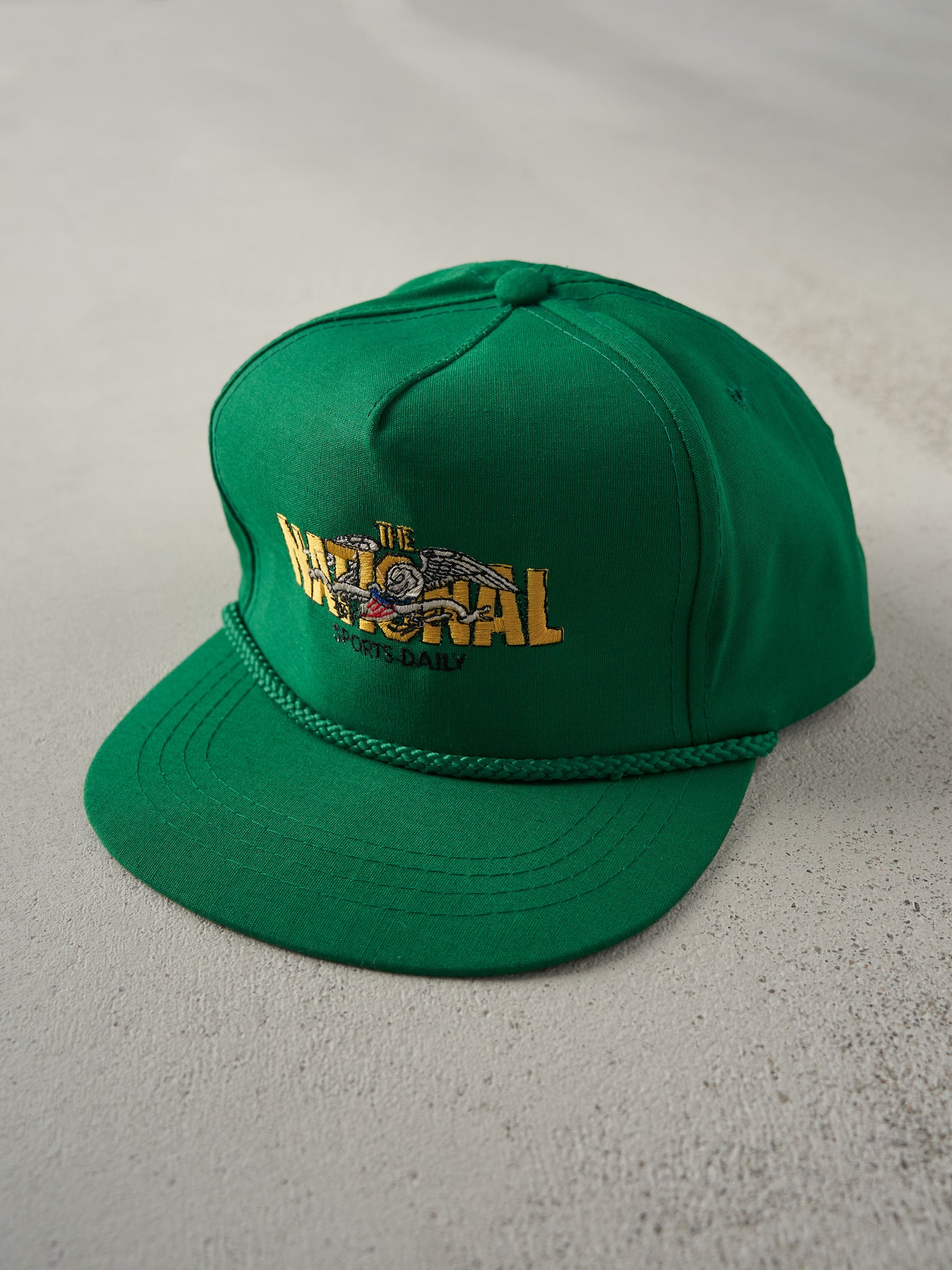 Vintage 80s Green Embroidered The National Sports Daily Snapback Hat