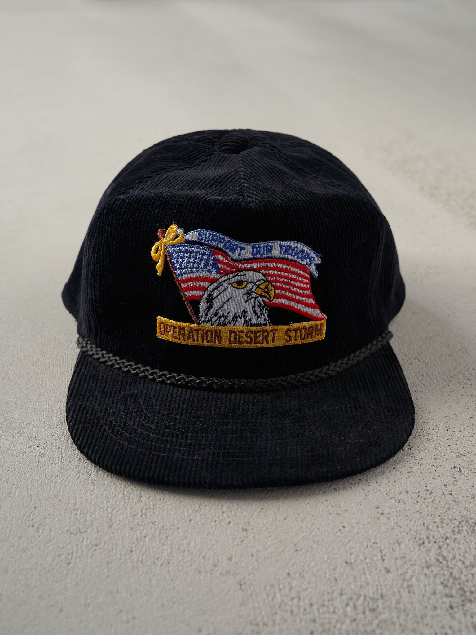 Vintage 80s Black Desert Storm Corduroy Zip Back Hat