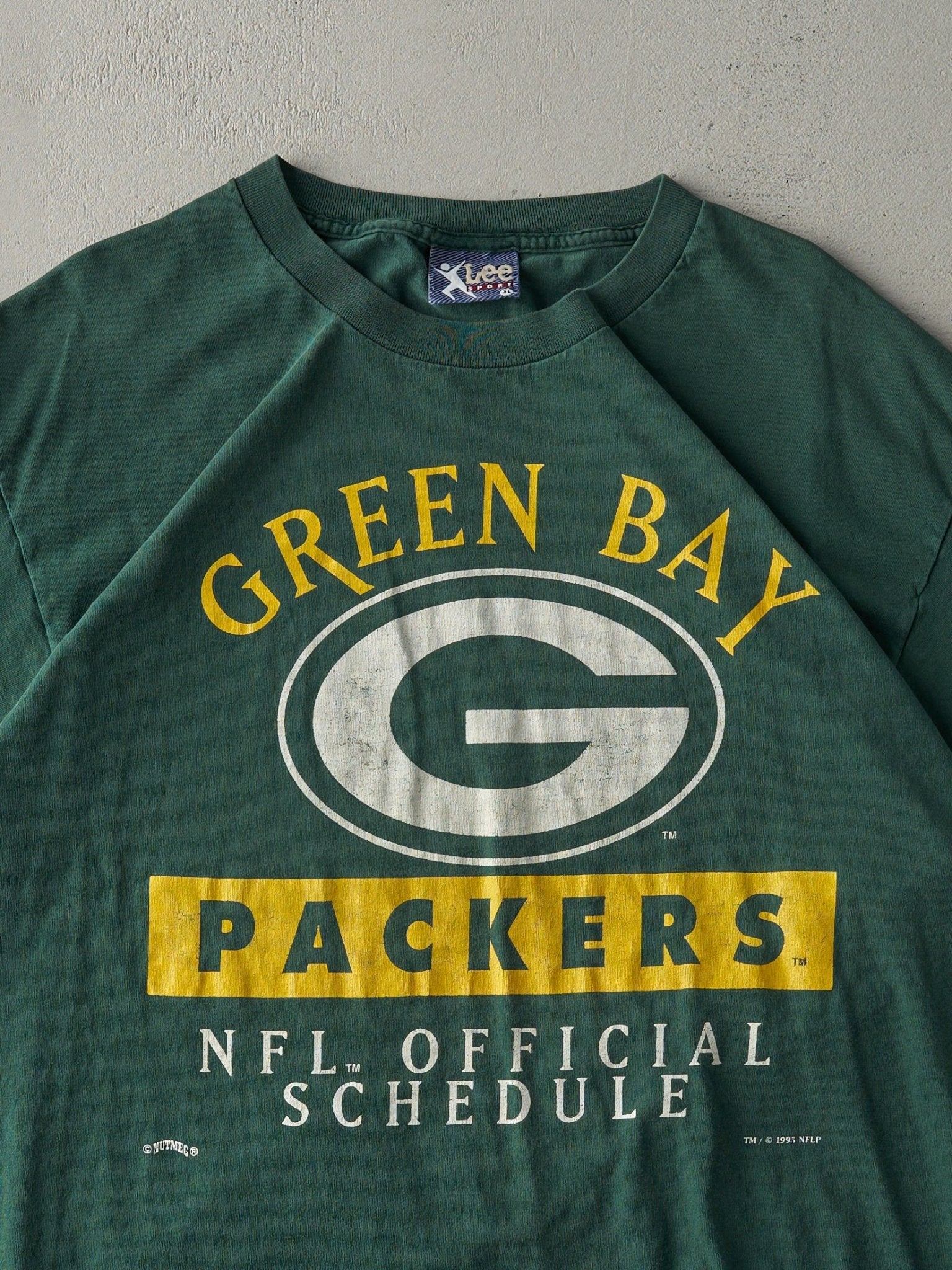 Vintage 95' Forest Green Green Bay Packers Season Schedule Tee (L)