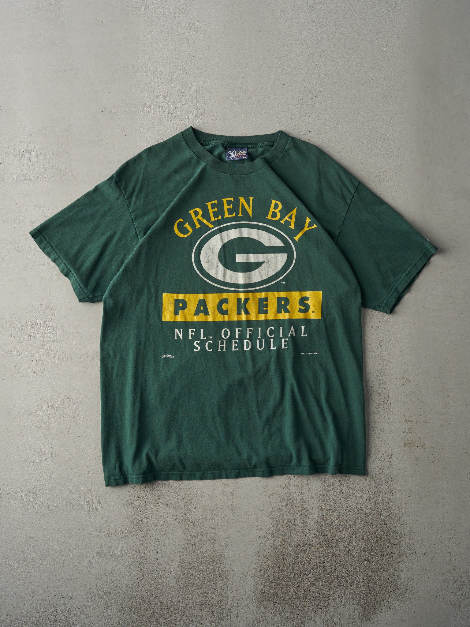 Vintage 95' Forest Green Green Bay Packers Season Schedule Tee (L)